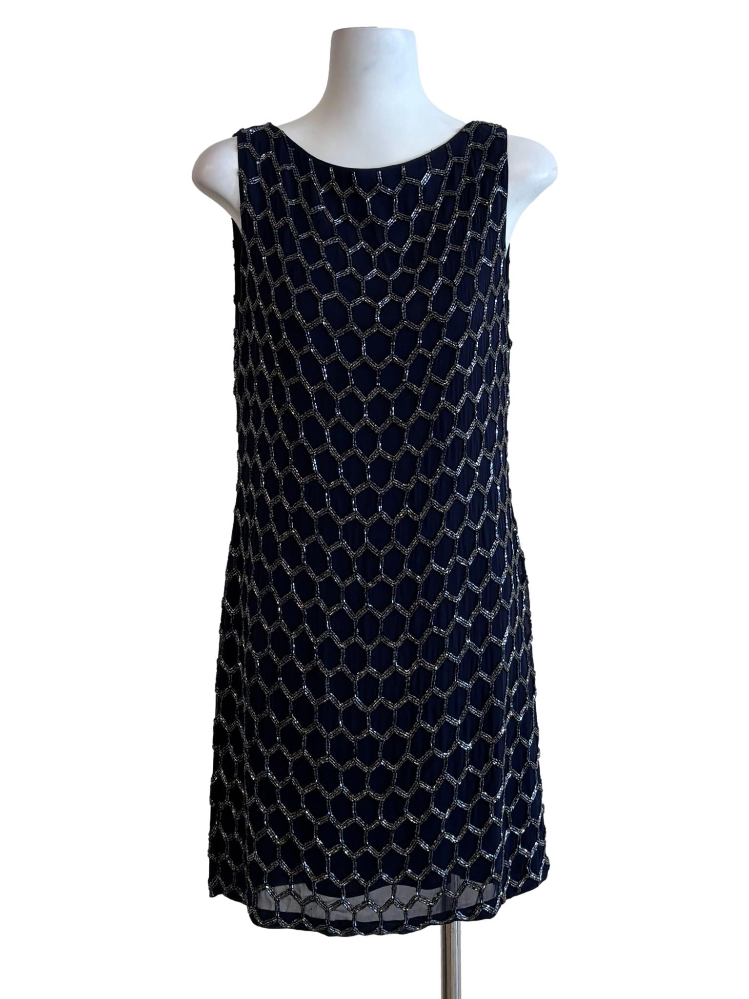 Navy Blue Embellished Mini Dress