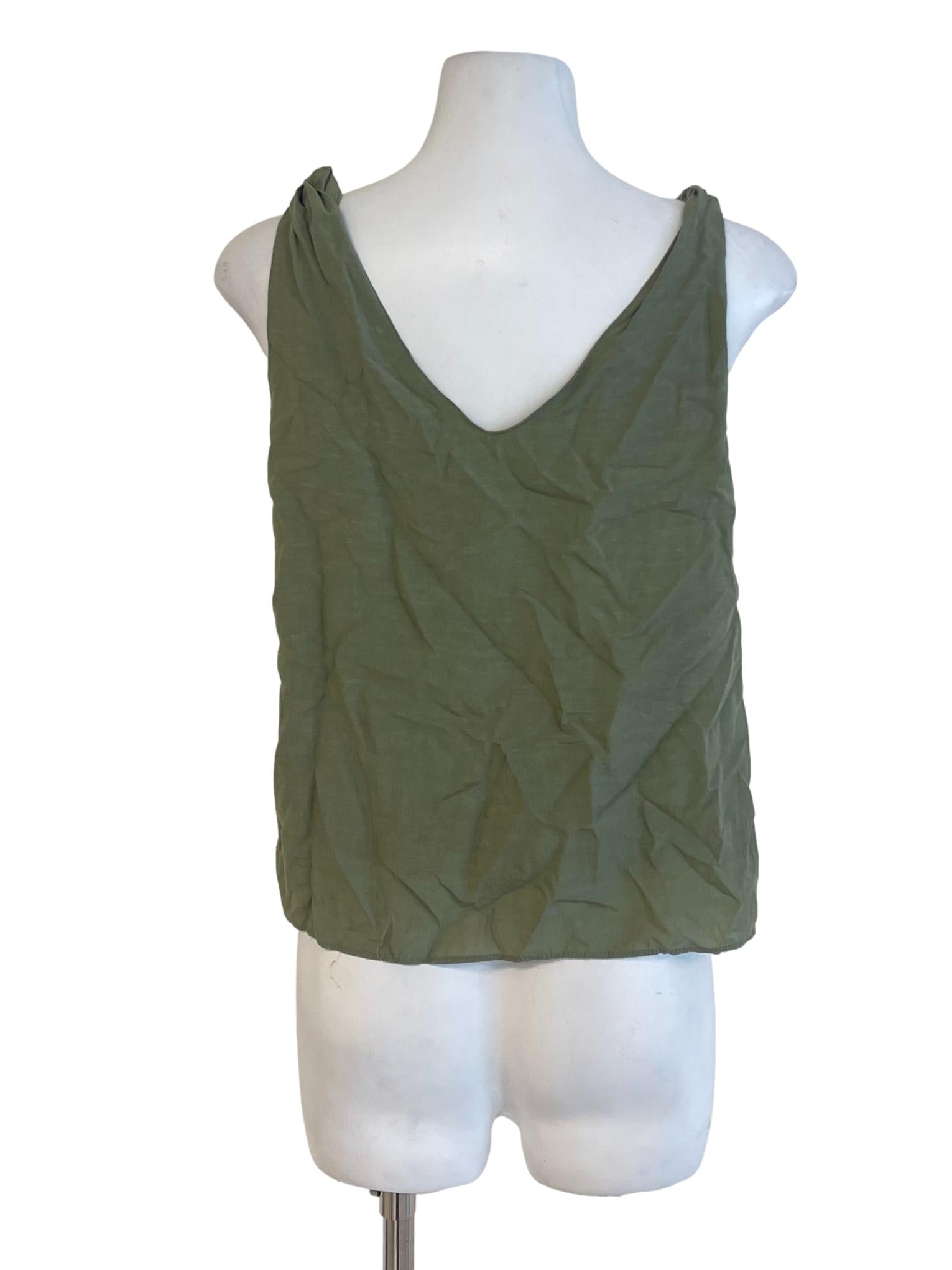 Crocodile Green V Neck Sleeveless Top