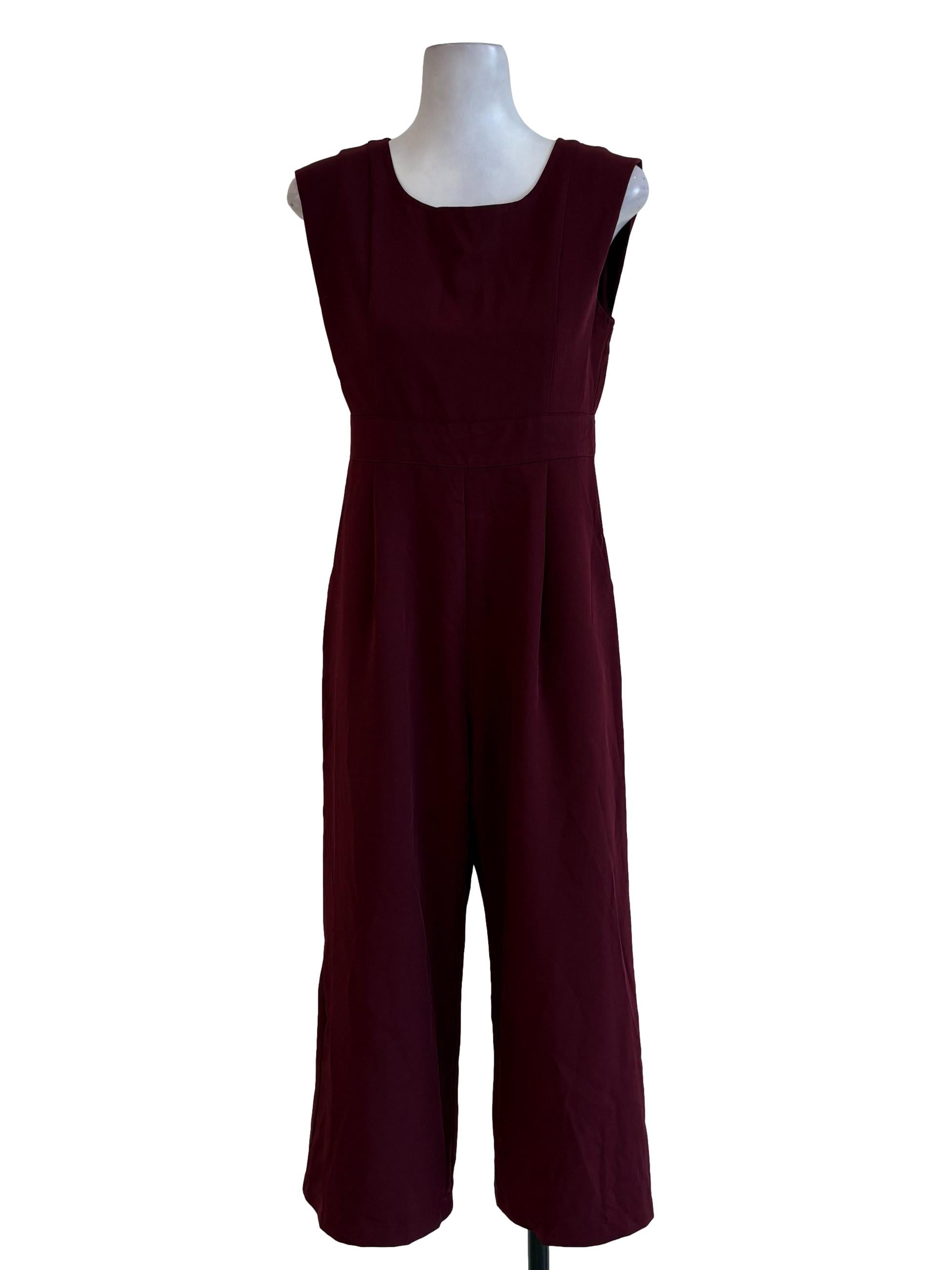 Sangria Red Pleated Square Neck Jumpsuit