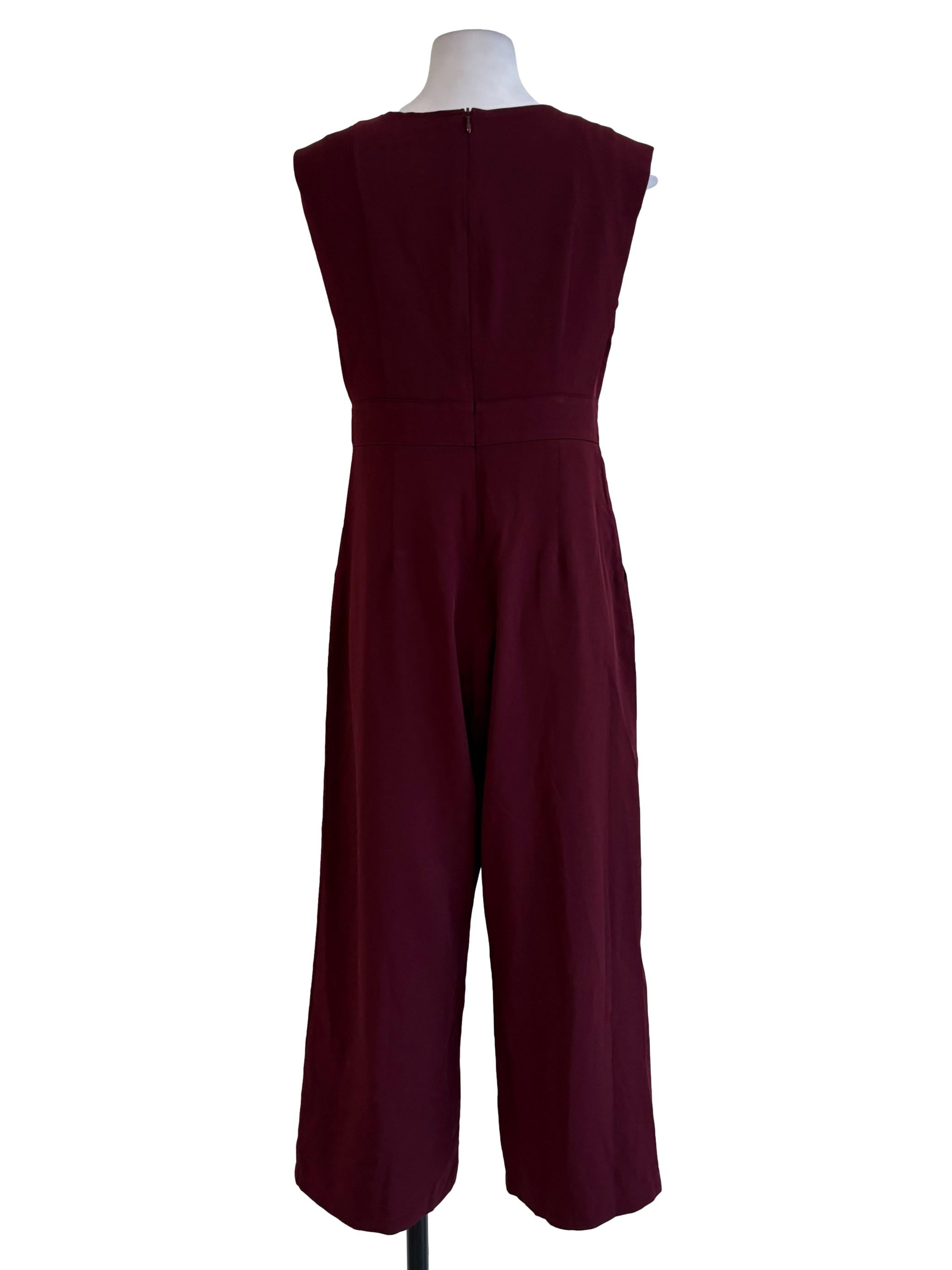 Sangria Red Pleated Square Neck Jumpsuit