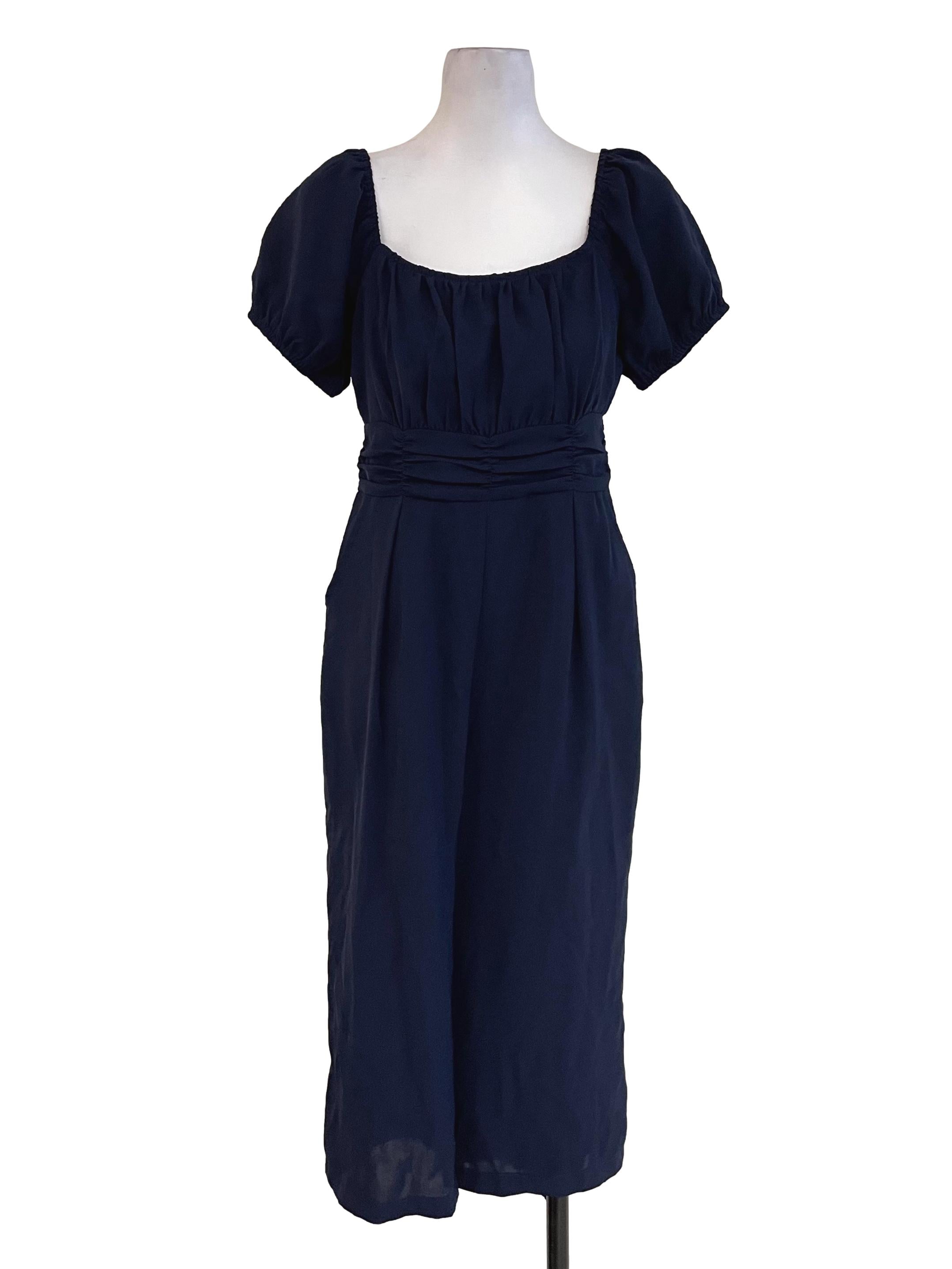 Navy Puffy Sleeves Scrunch Jumpsuit