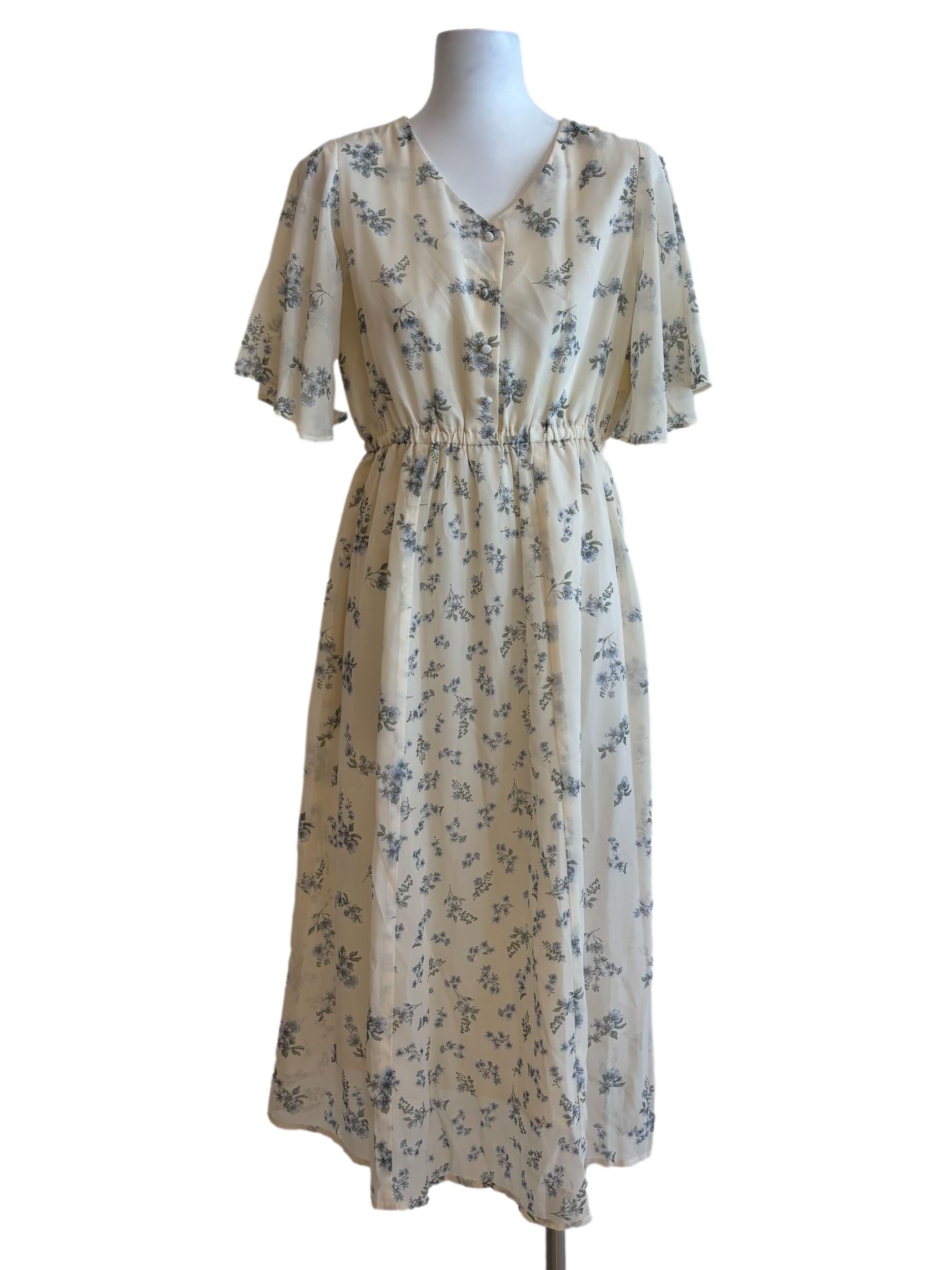 Floral White Chiffon Flowy Dress