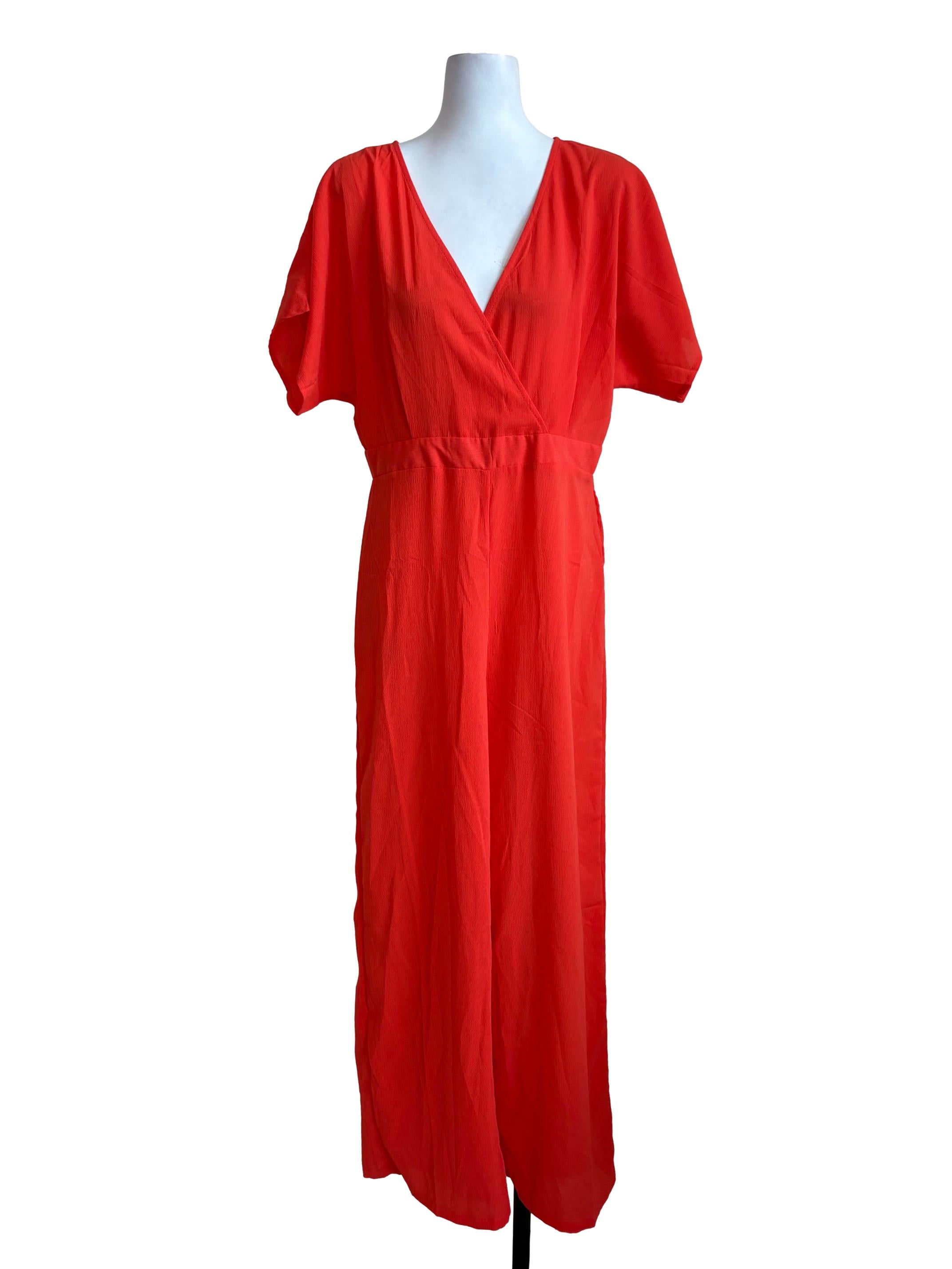 Neon Orange Wrap Jumpsuits