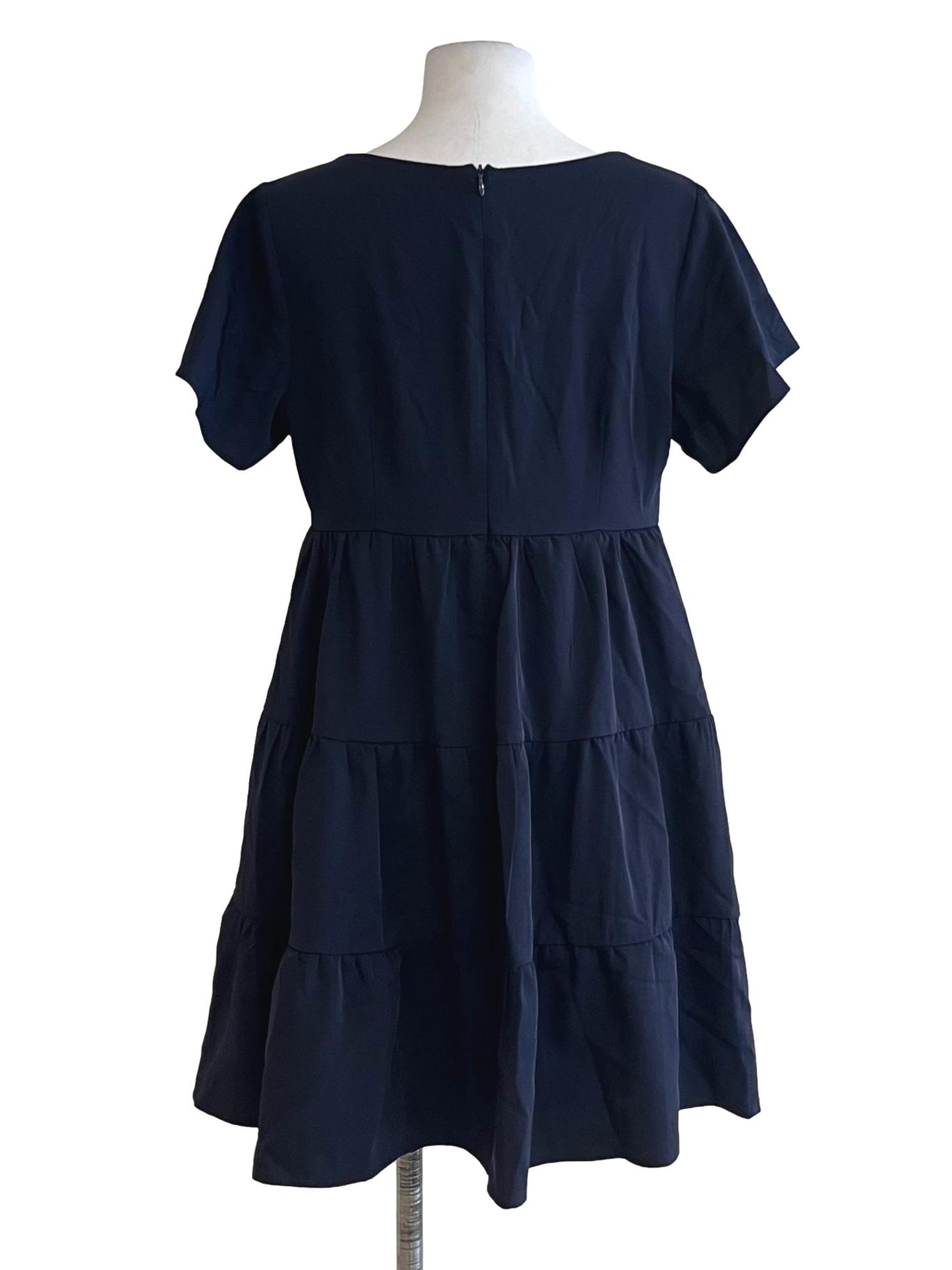 Navy Blue Square Neckline Empire Dress