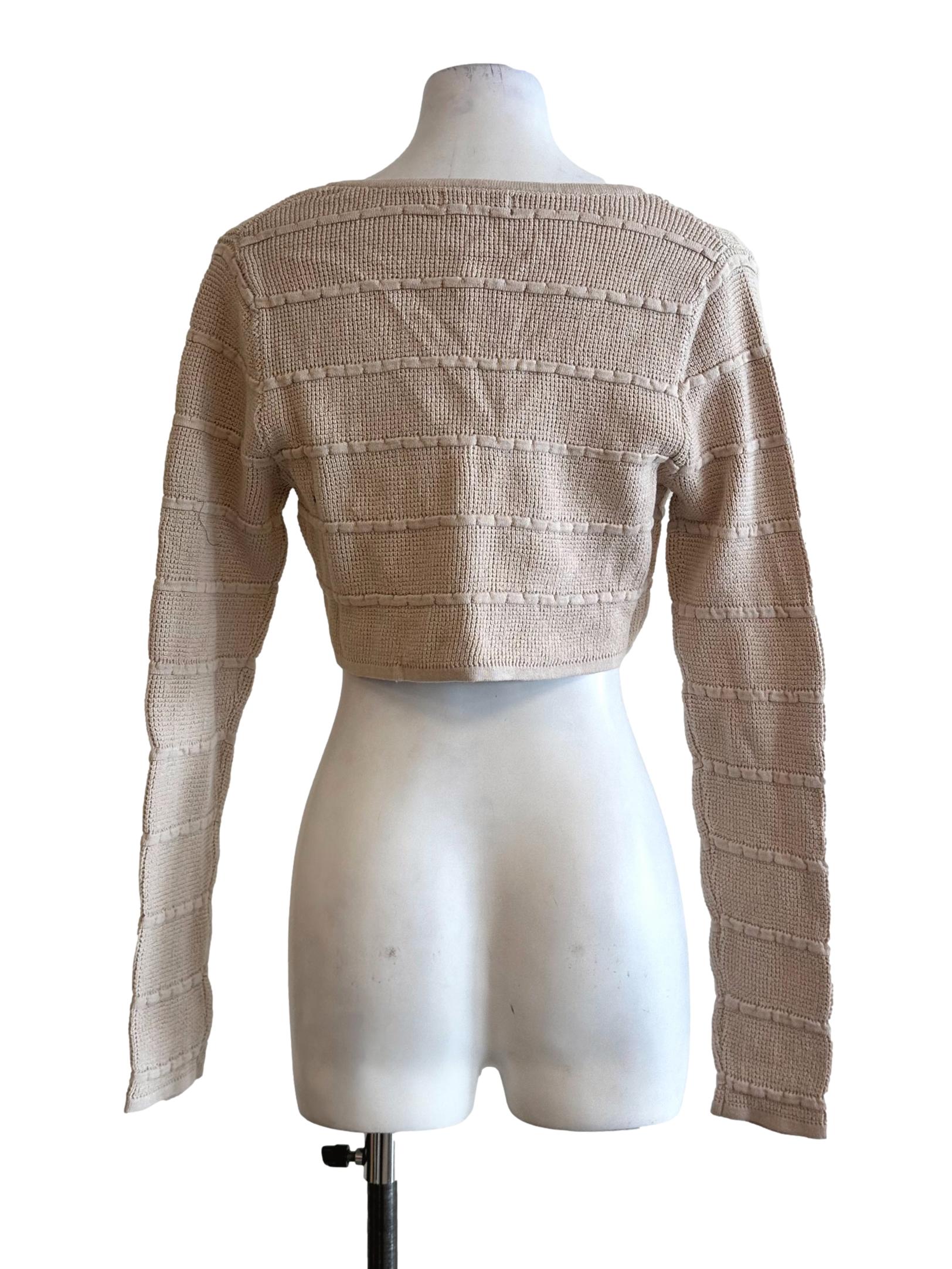 Beige Knitted Crop Cardigan