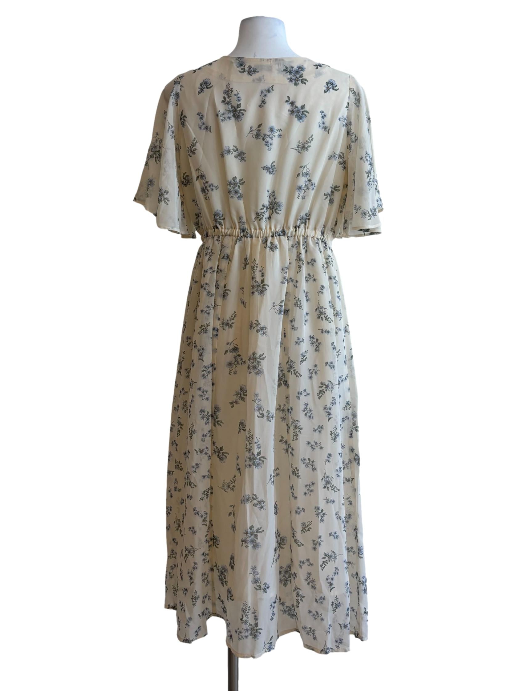 Floral White Chiffon Flowy Dress