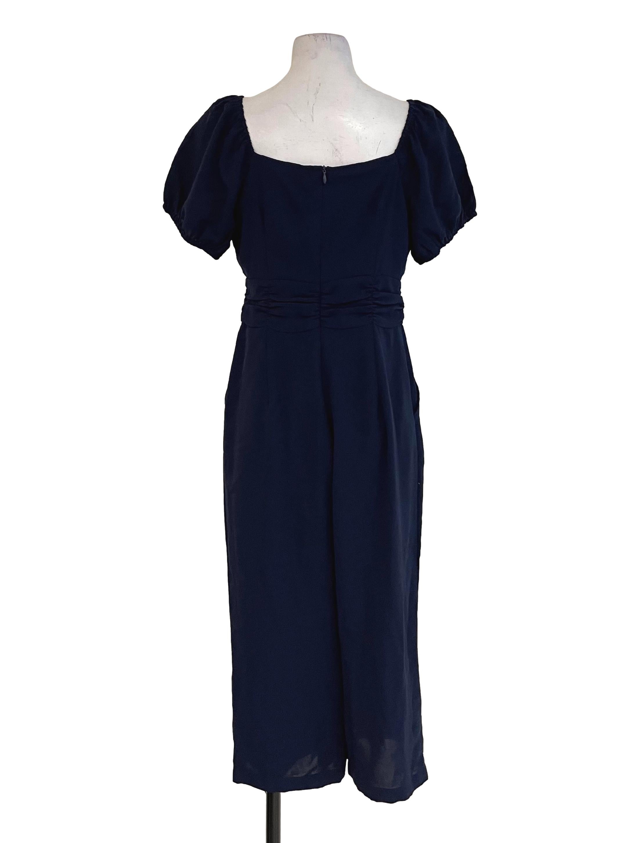Navy Puffy Sleeves Scrunch Jumpsuit