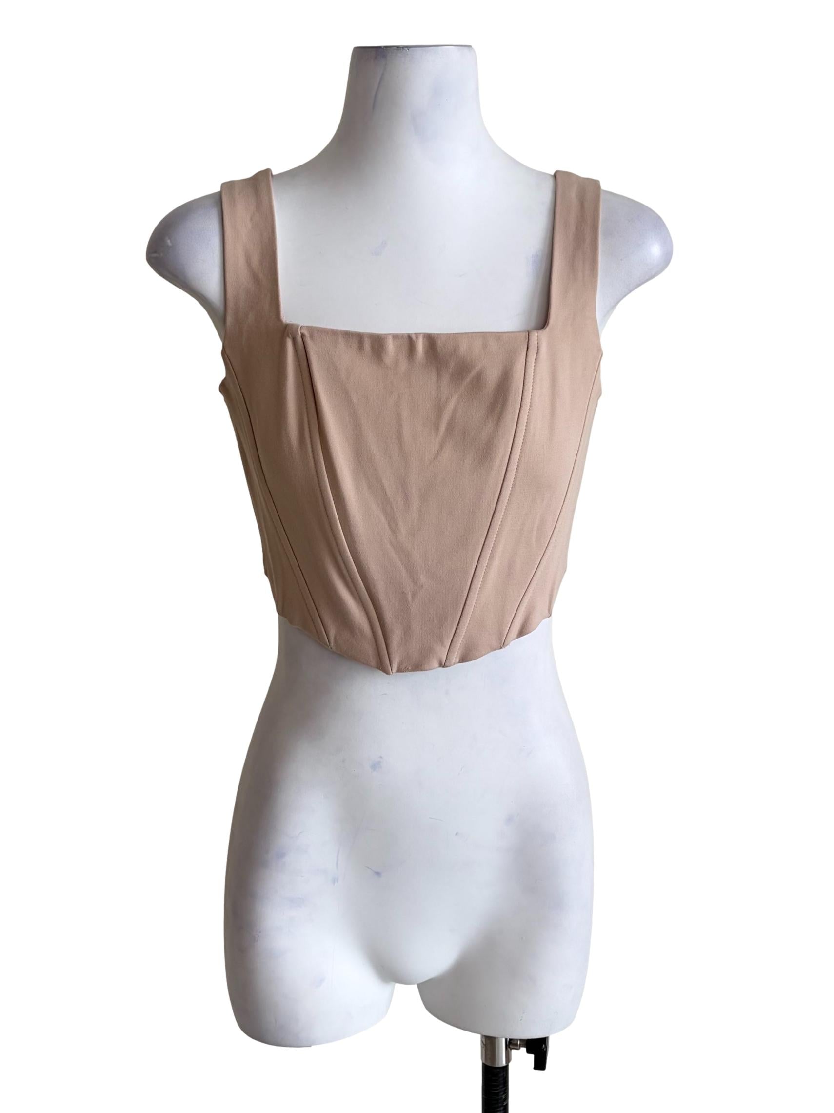 Parchment Beige Panelled Crop Top