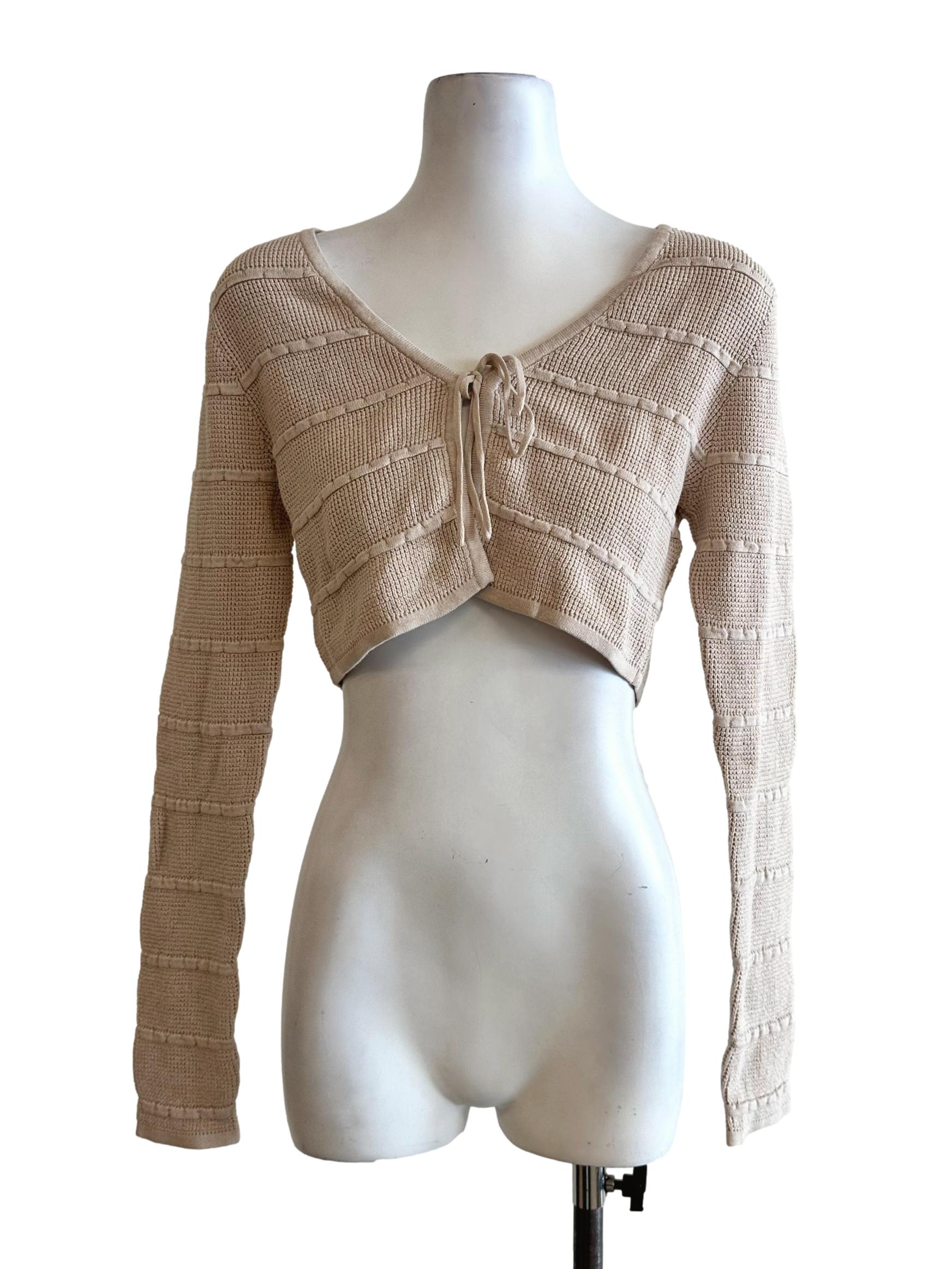 Beige Knitted Crop Cardigan