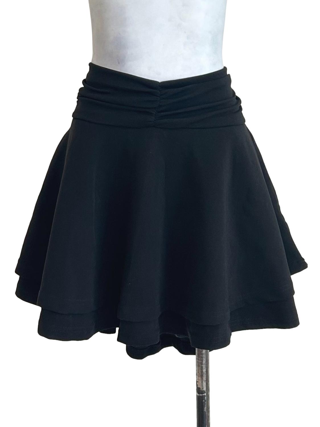 Black Ruched, Fold-Over Waistband Skirt
