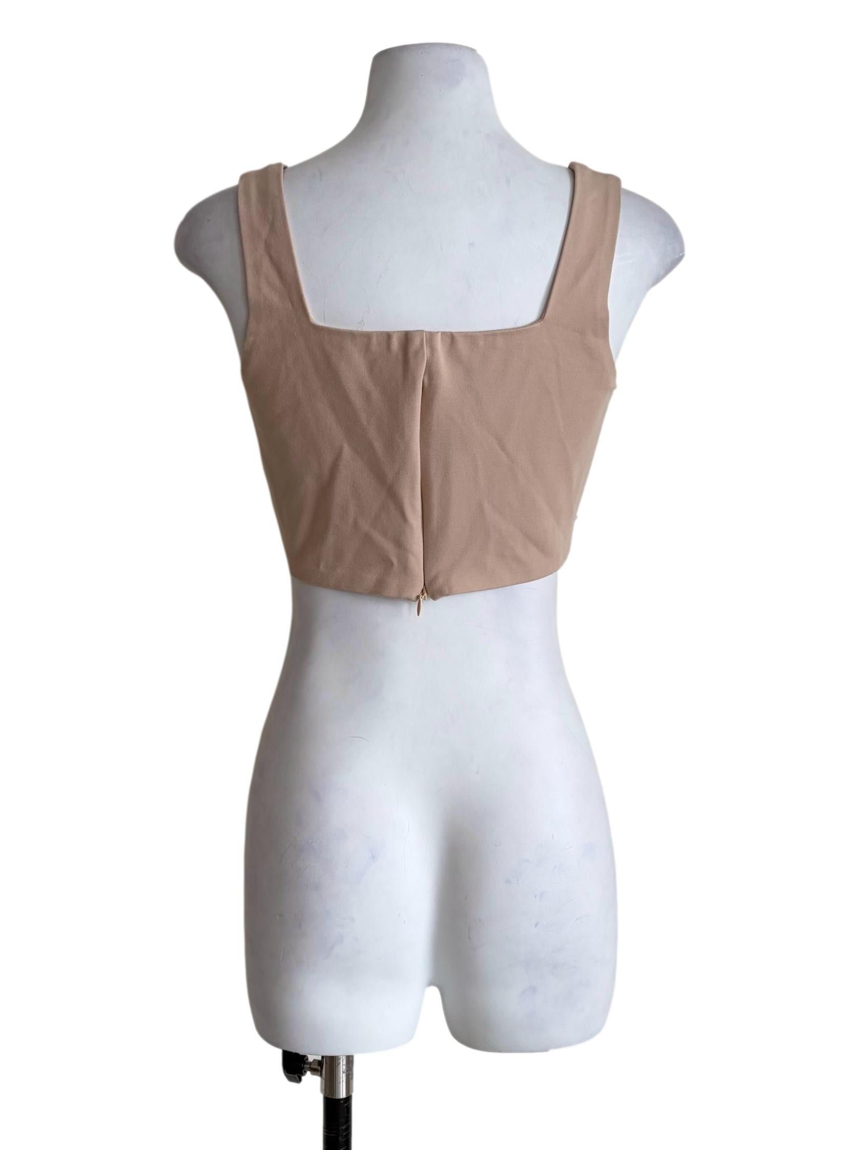 Parchment Beige Panelled Crop Top