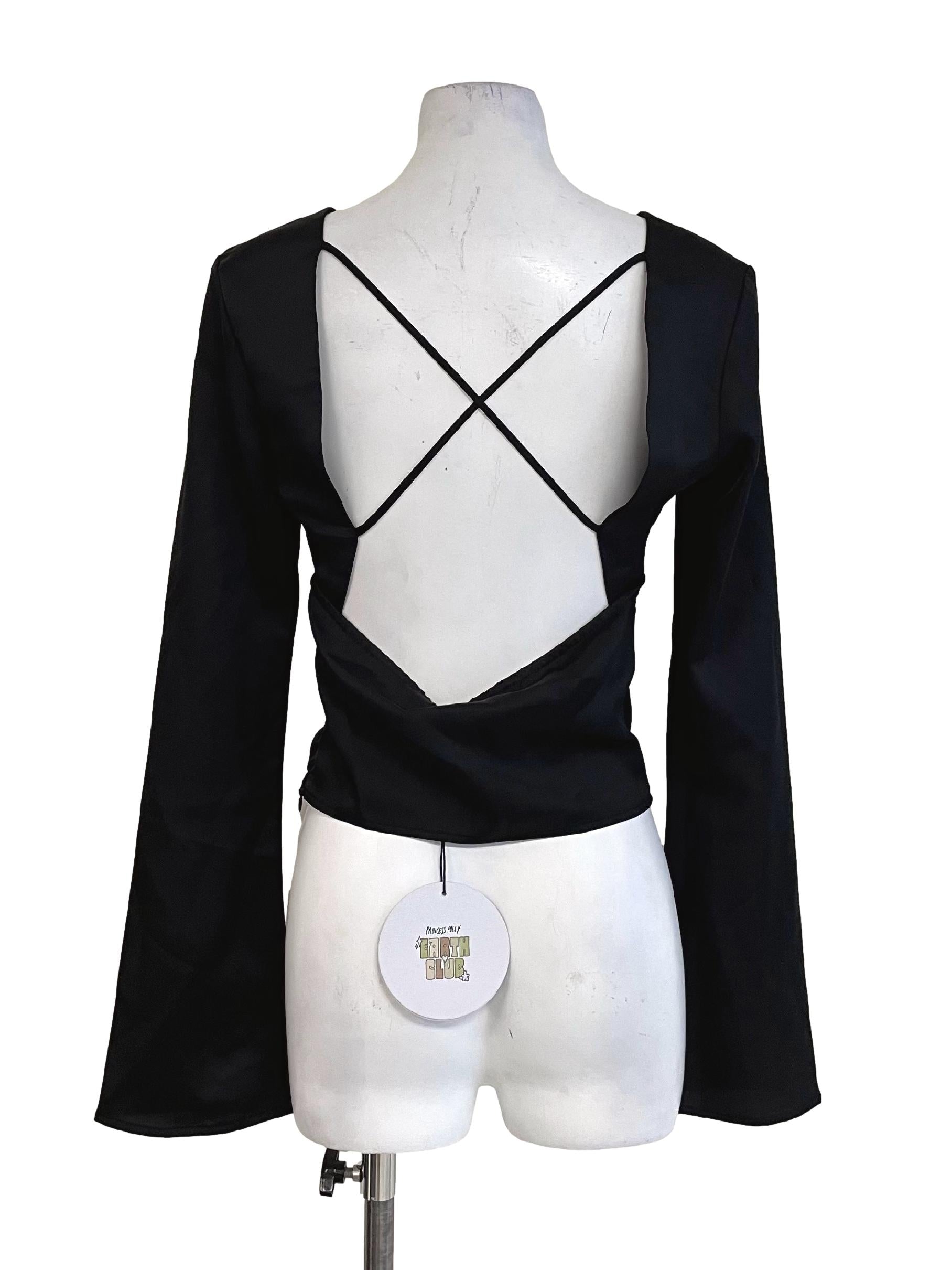 Black Crossed Back Satin Top