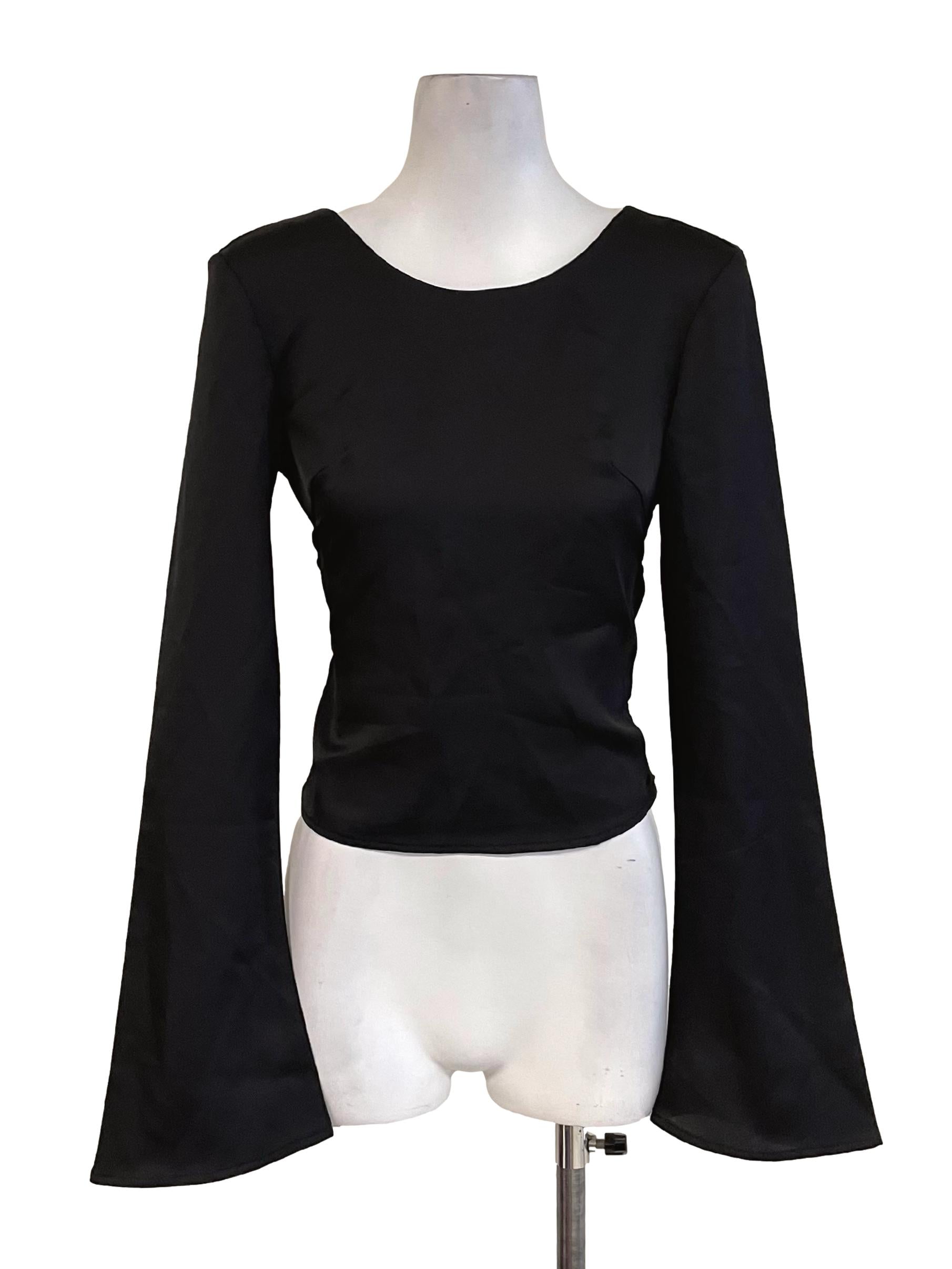Black Crossed Back Satin Top