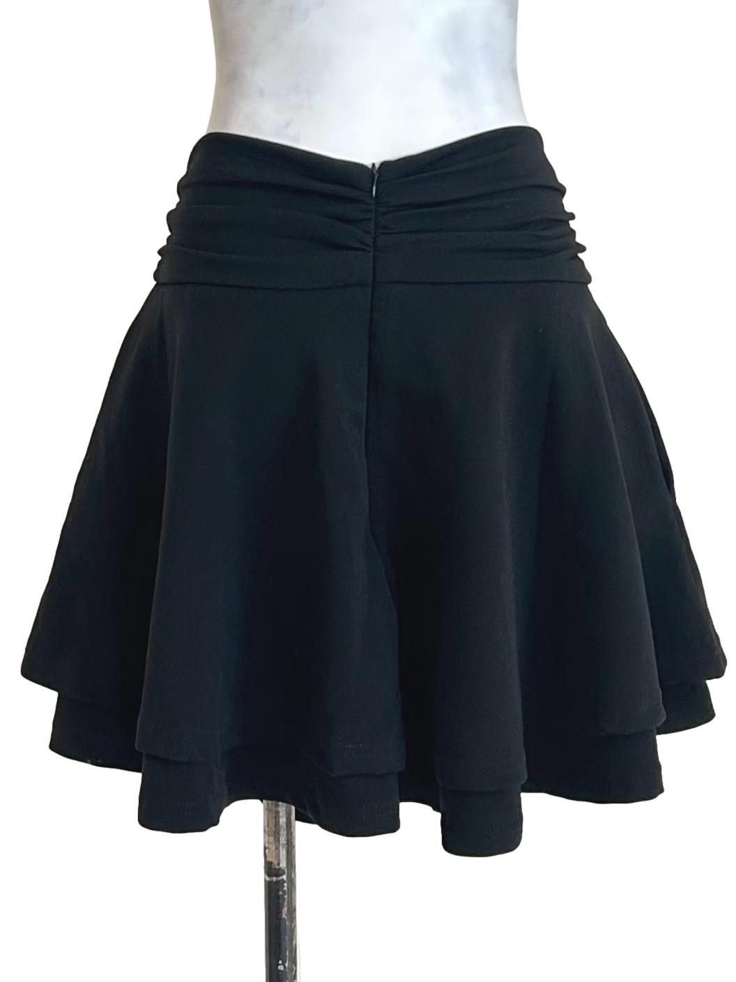 Black Ruched, Fold-Over Waistband Skirt