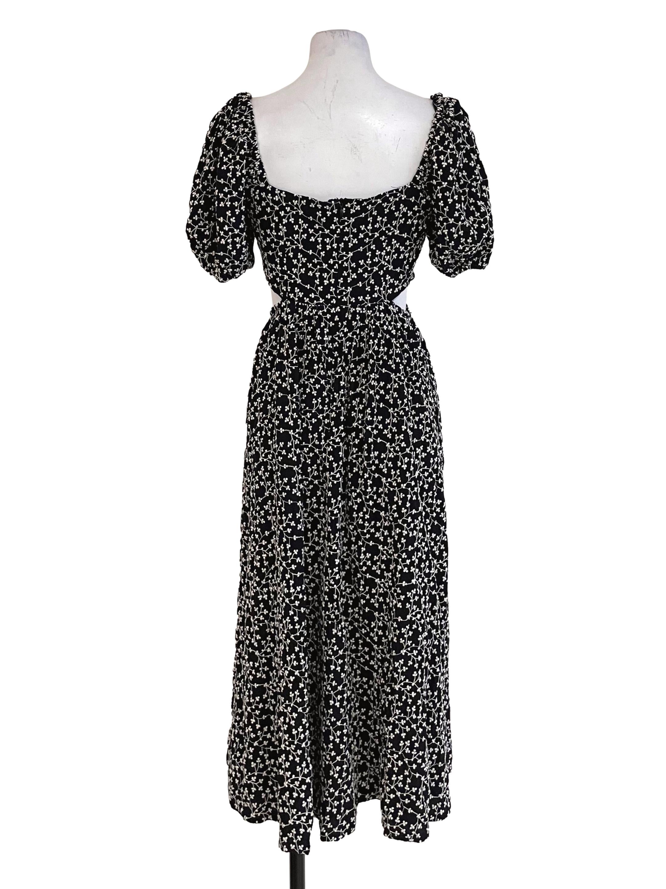 Black Floral Puff Sleeves Dress LB