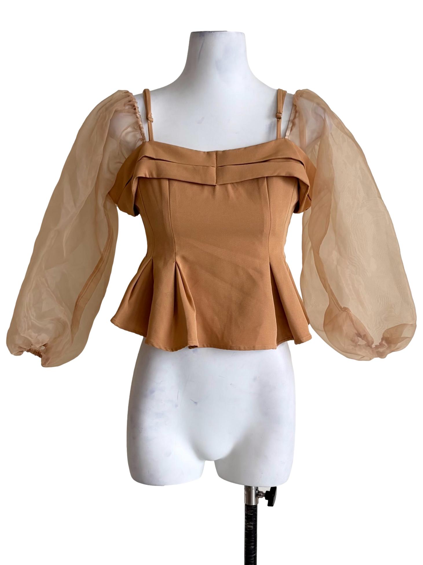 Flaxen Yellow Balloon Sleeve Peplum Top