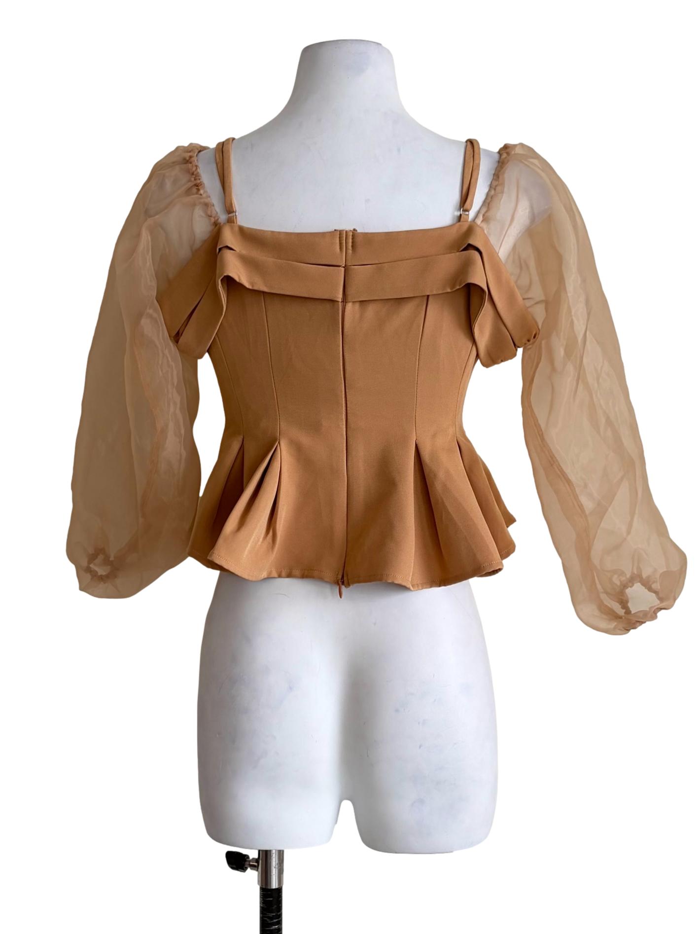 Flaxen Yellow Balloon Sleeve Peplum Top