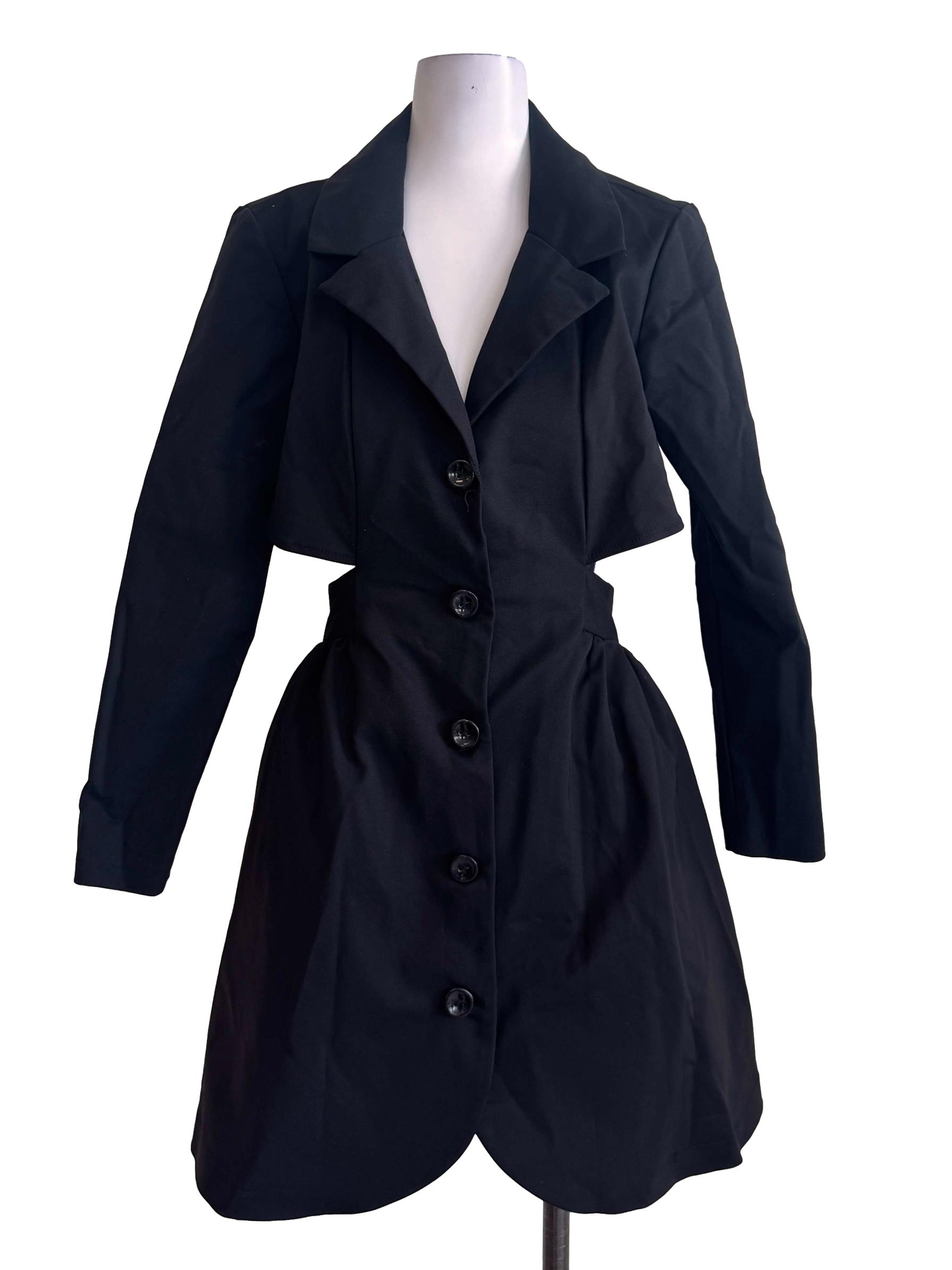 Black Backless Collared Dress