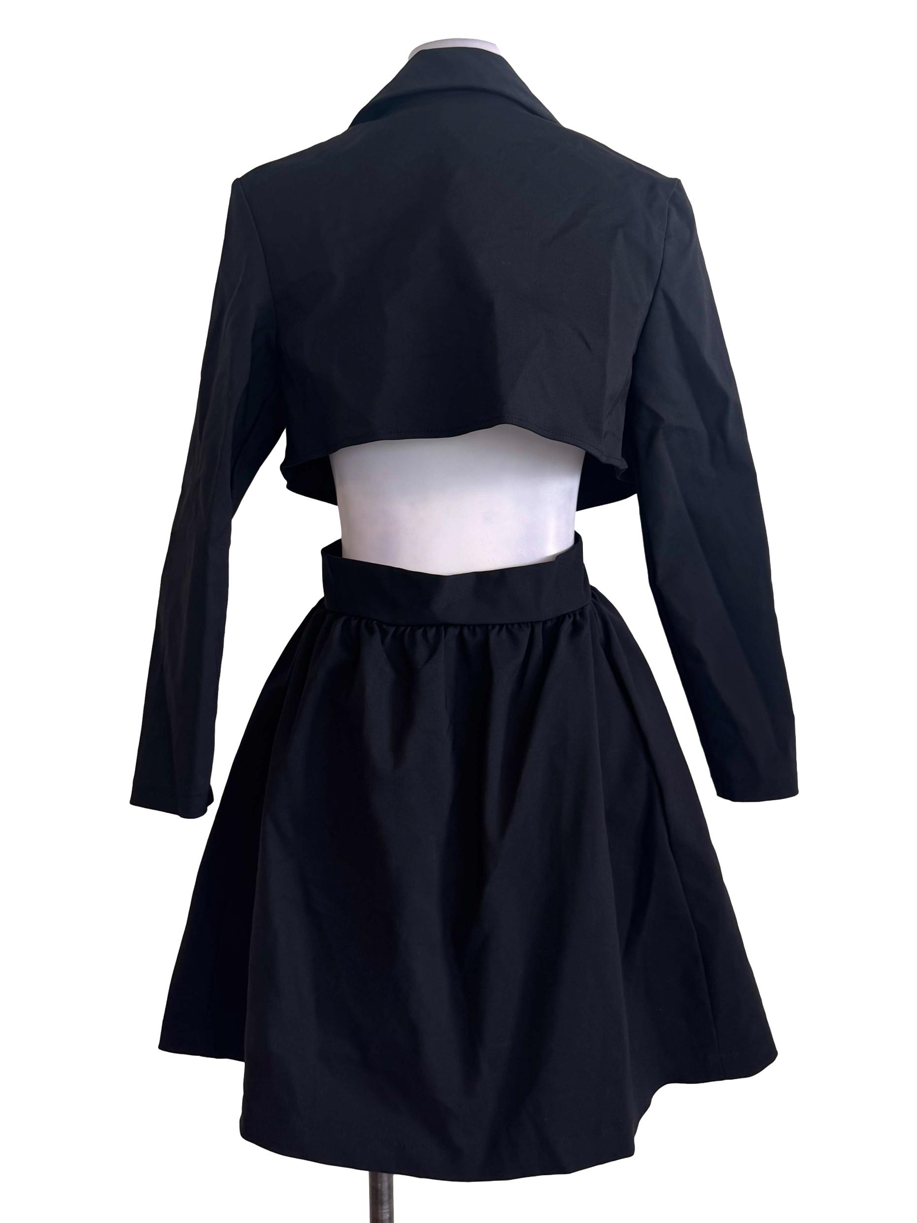 Black Backless Collared Dress