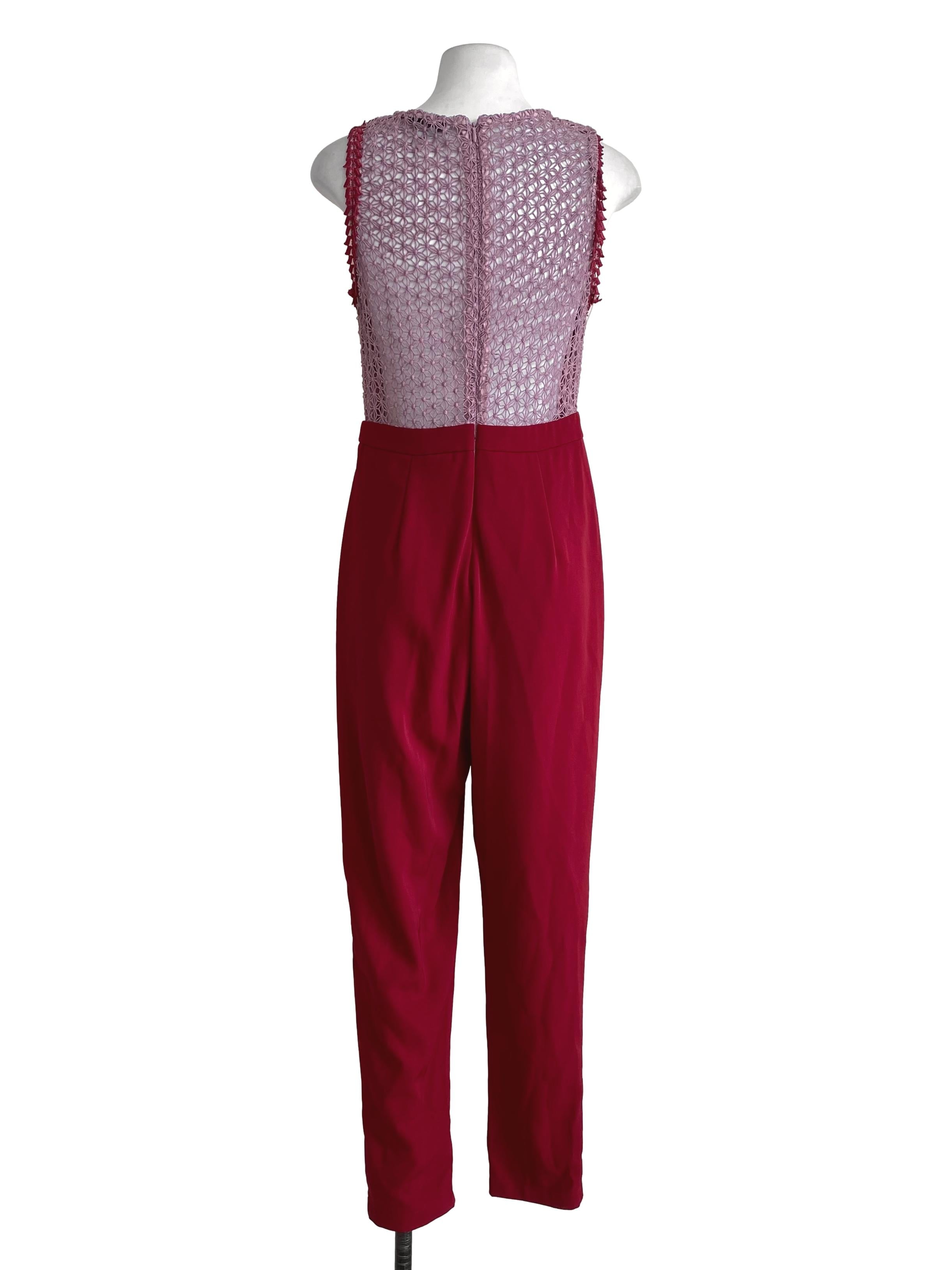 Crimson Red Multicolor Lace Pattern Jumpsuit