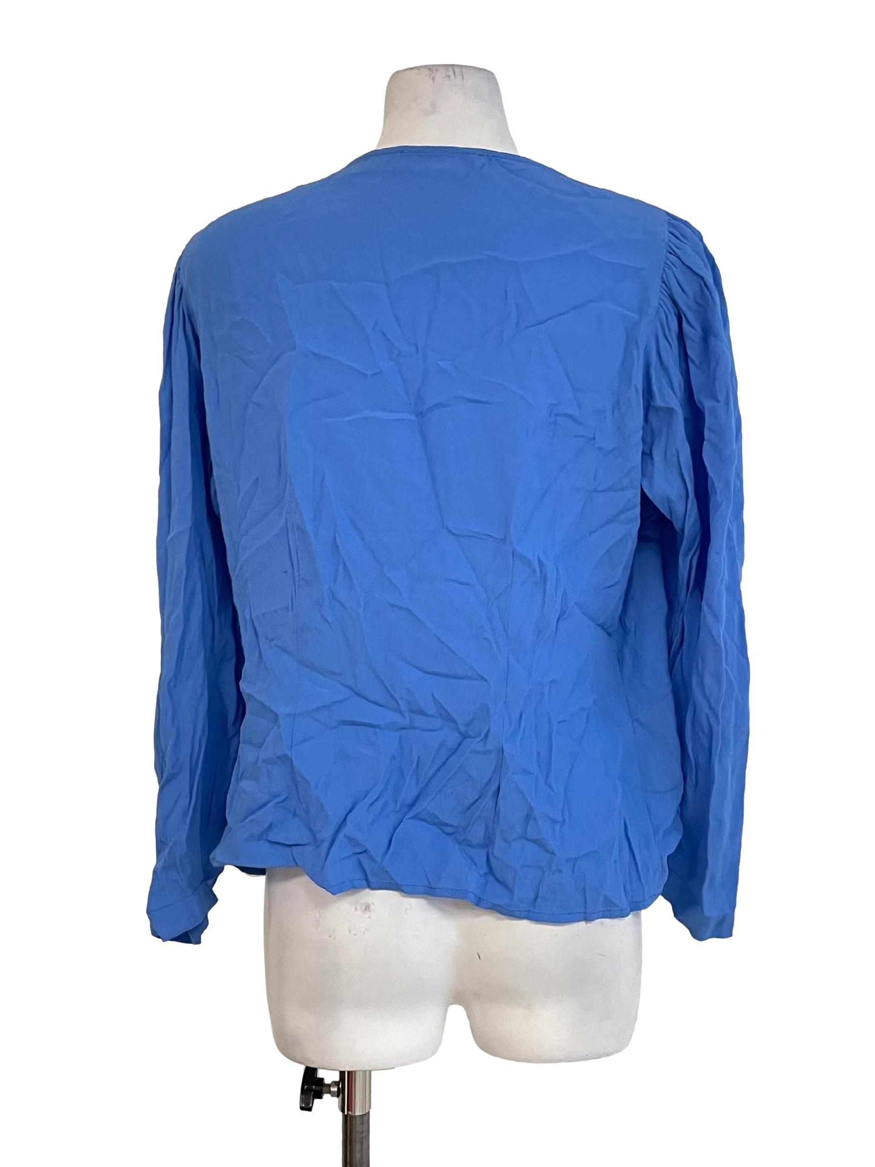 Blue Puff Sleeves Button Top