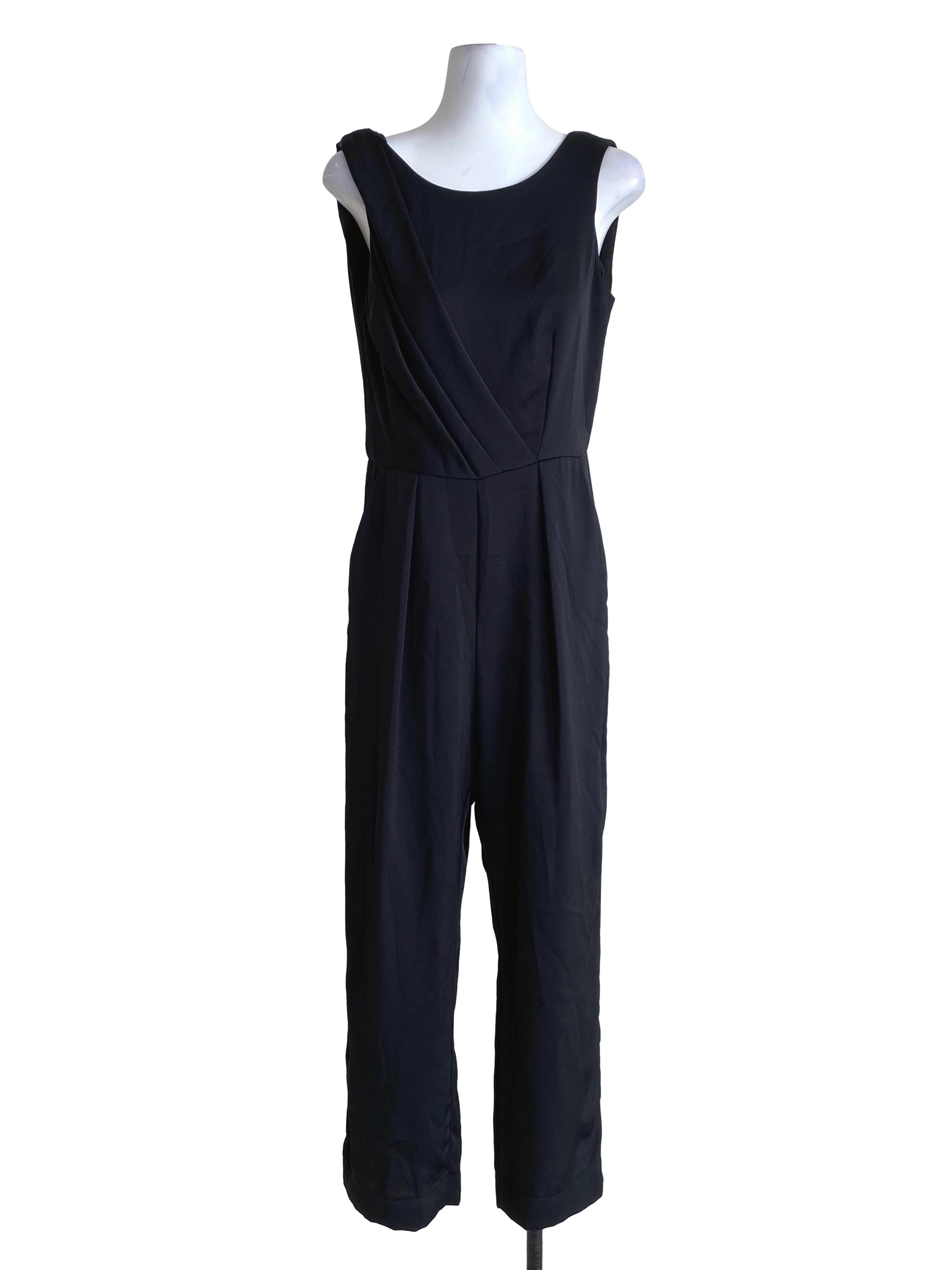 Pitch Black Pleat Sleeveless Jumpsuit