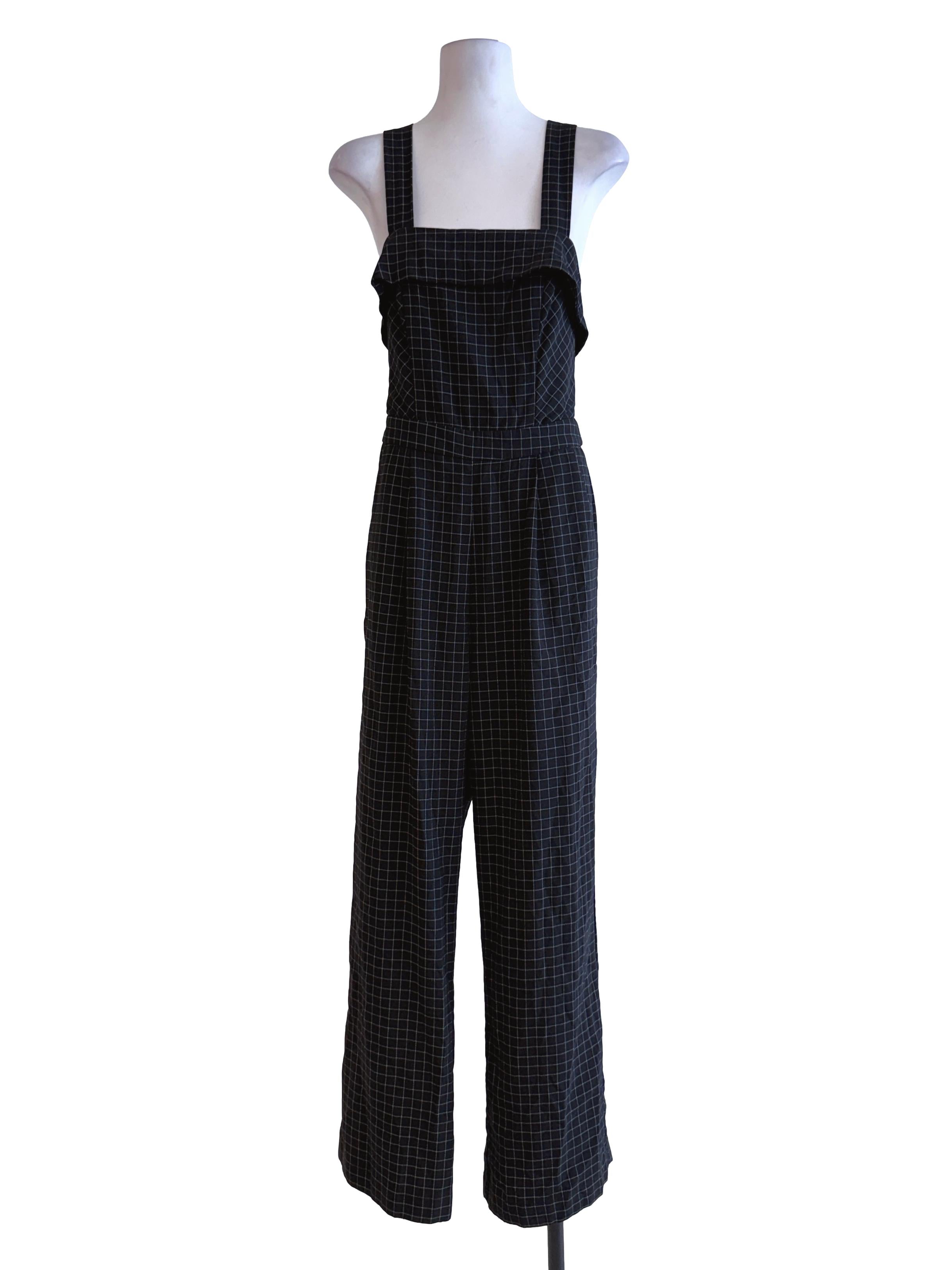 Black Checked Sleeveless Jumpsuit