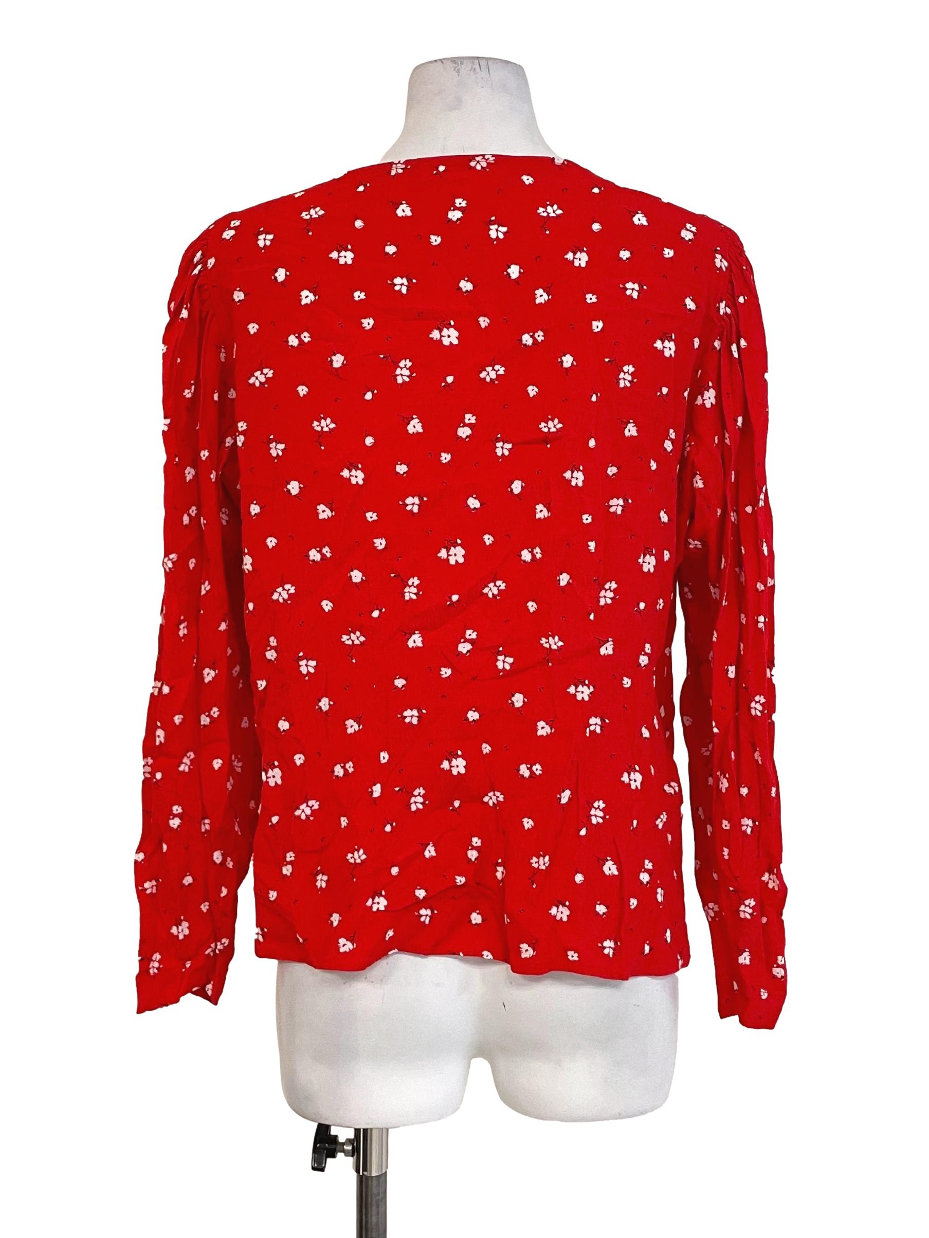 Rose Puff Sleeves Floral Button Top
