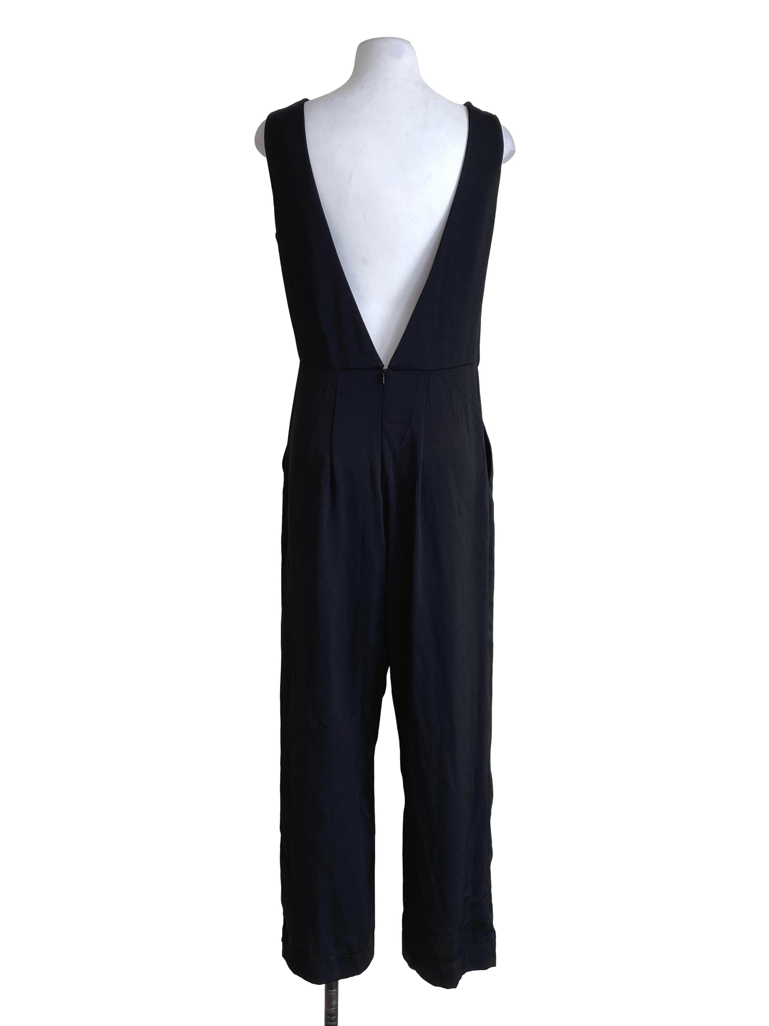 Pitch Black Pleat Sleeveless Jumpsuit