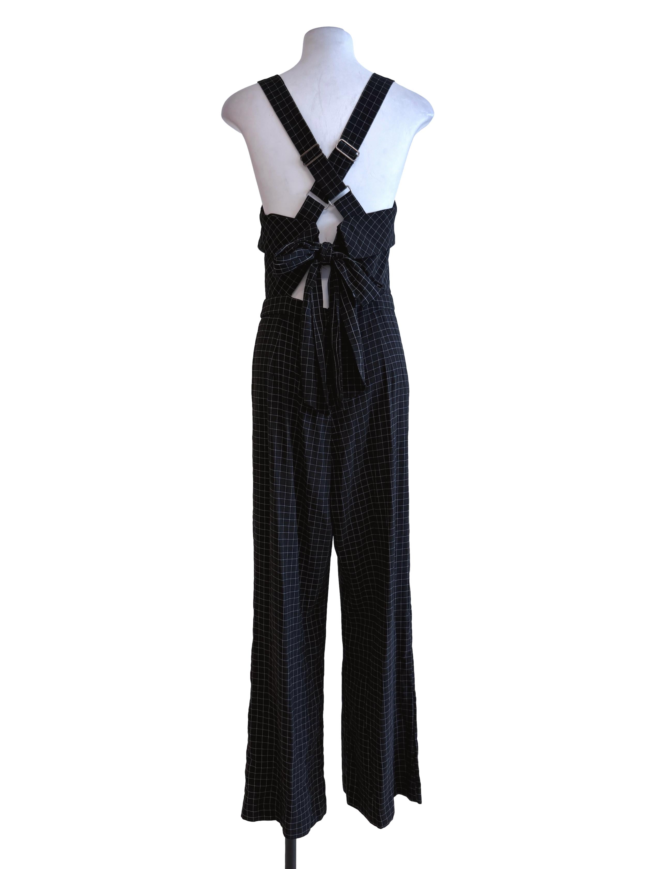 Black Checked Sleeveless Jumpsuit