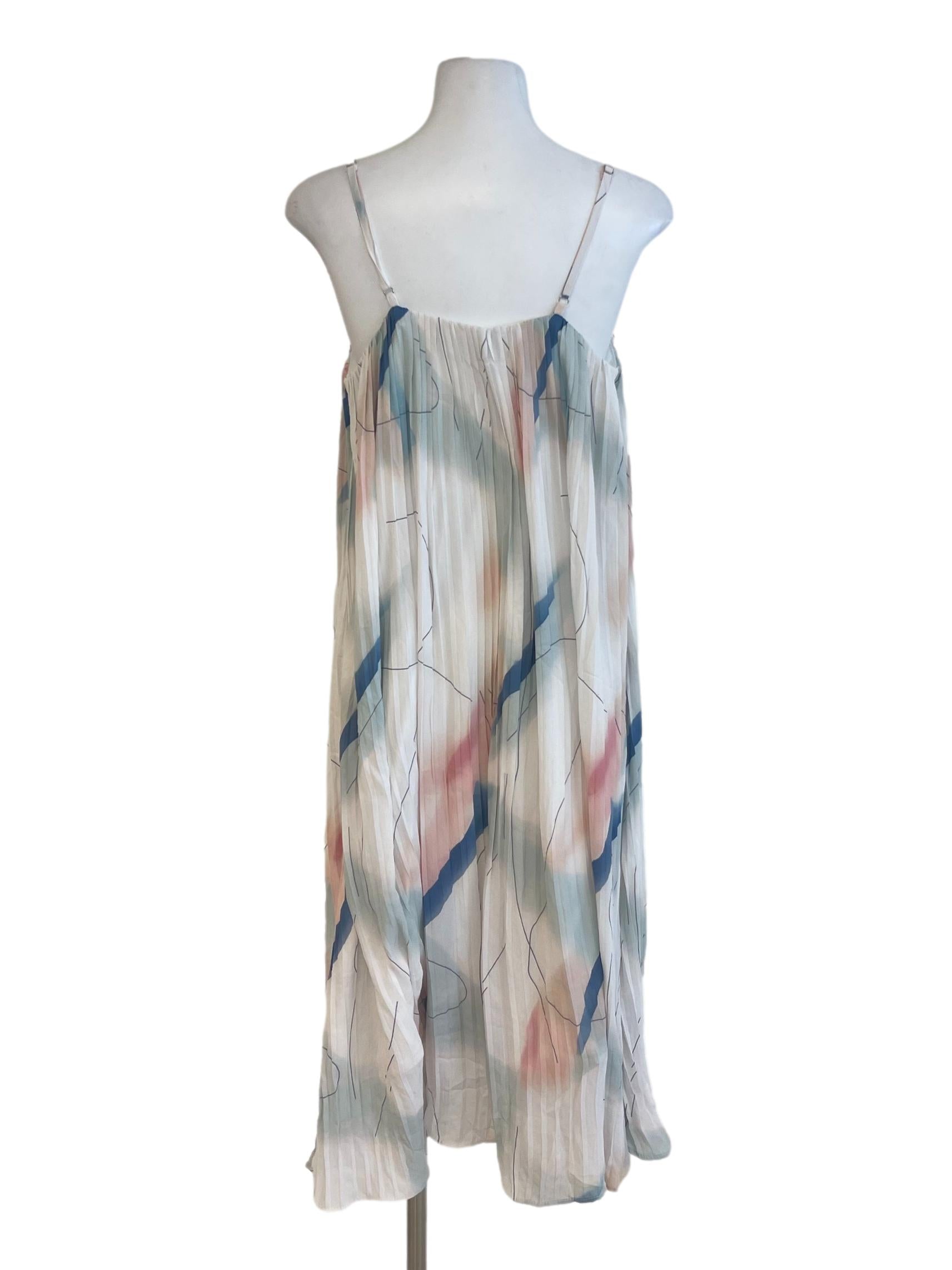 Abstract Block Color Spaghetti Strap Pleated Dress