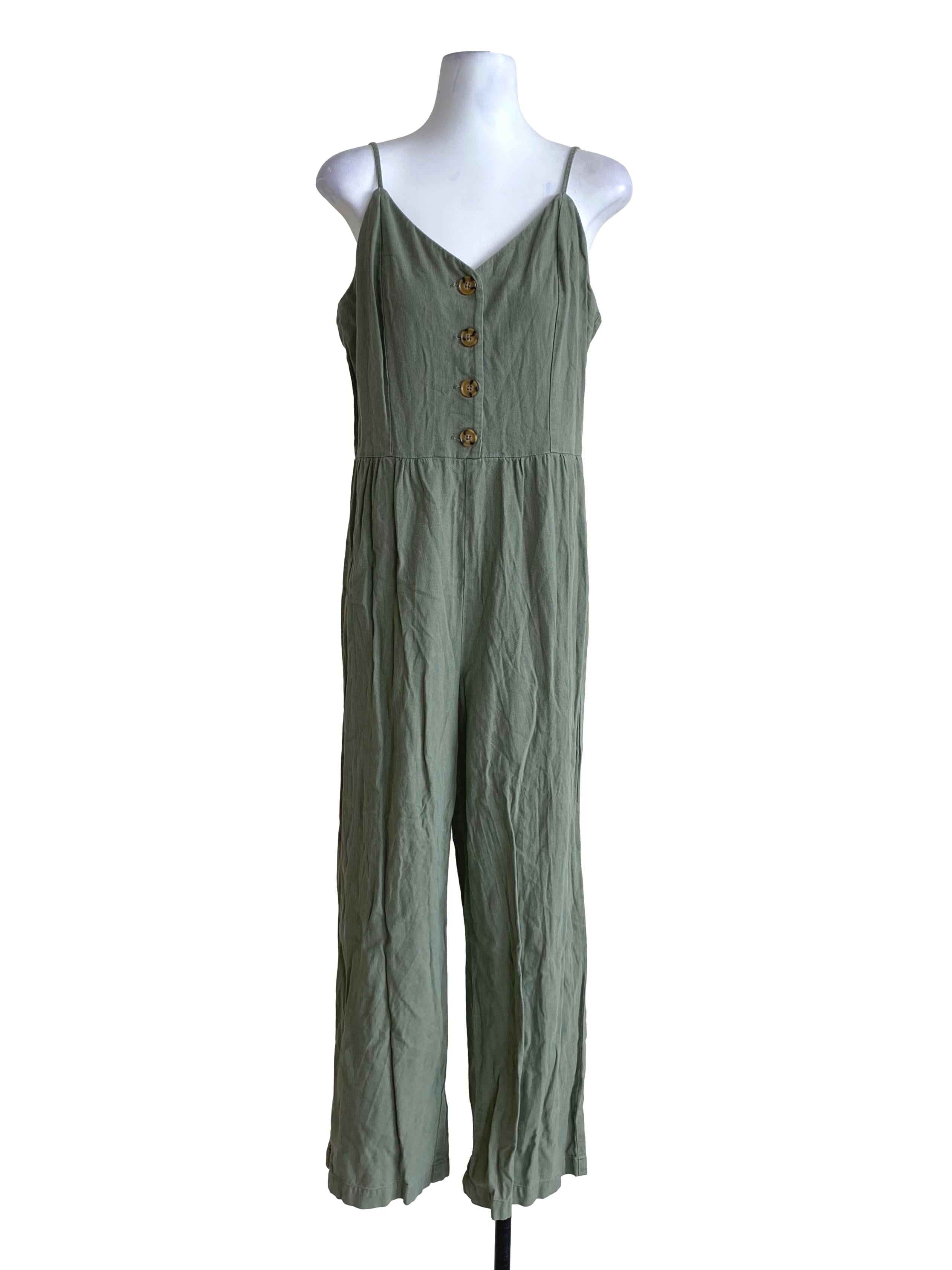 Pistachio Green Button Down Sleeveless Jumpsuit