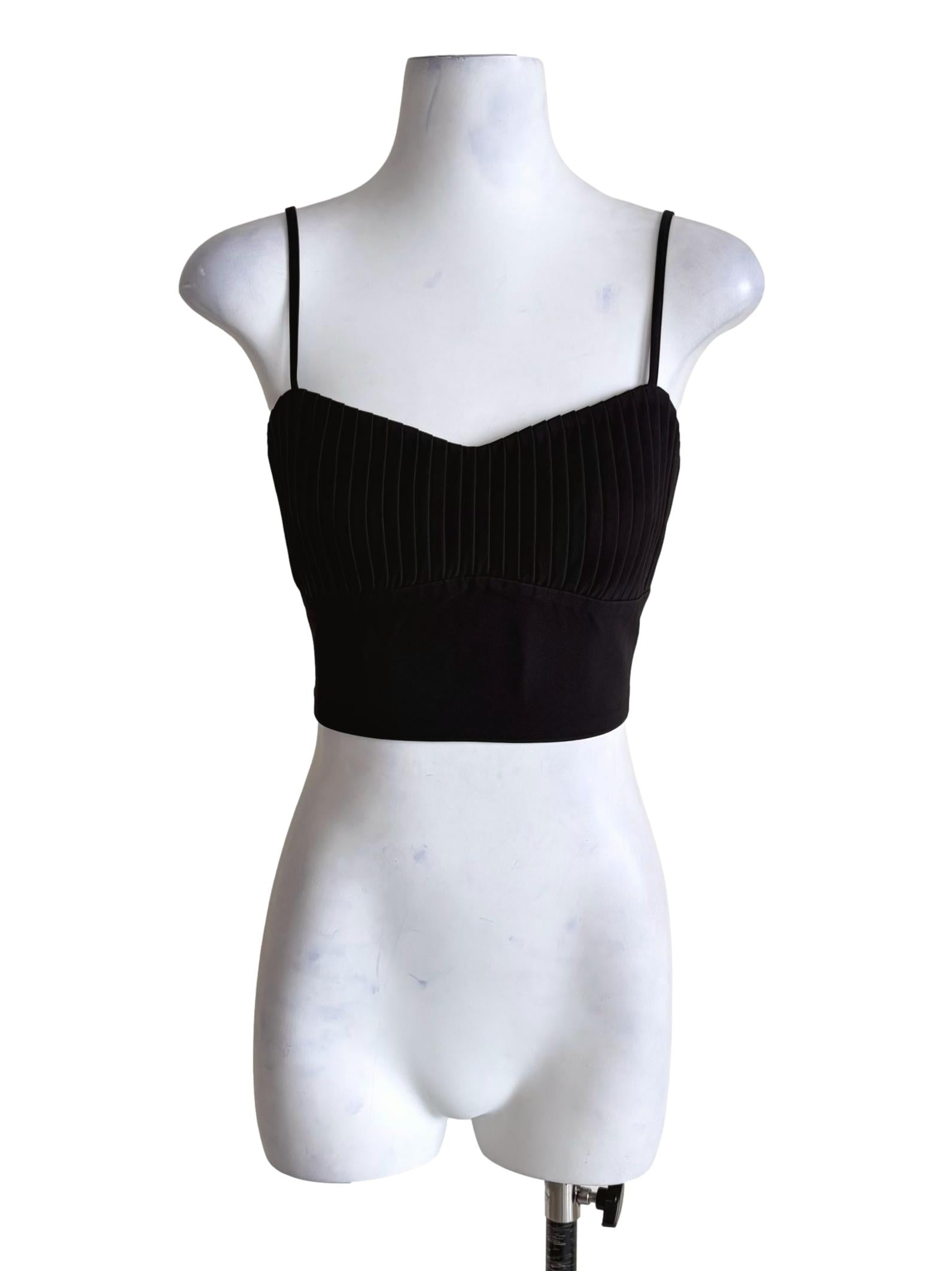 Jade Black Pleated Crop Top