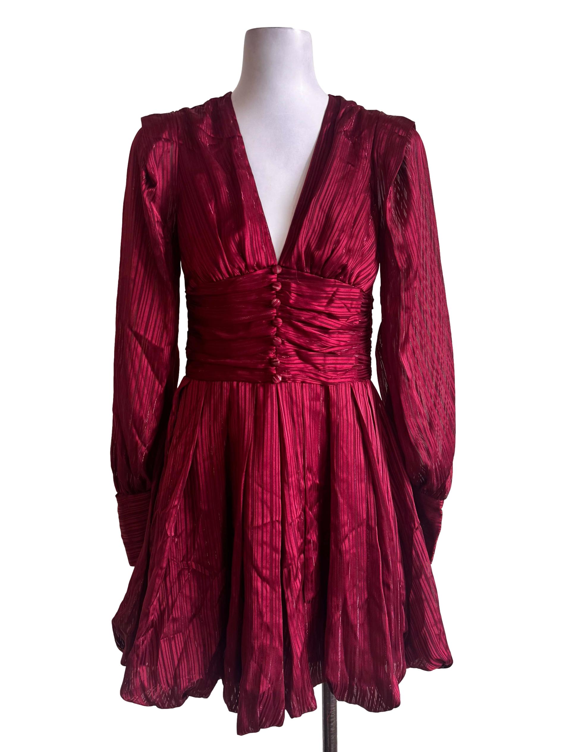 Maroon Stripes Balloon Dress