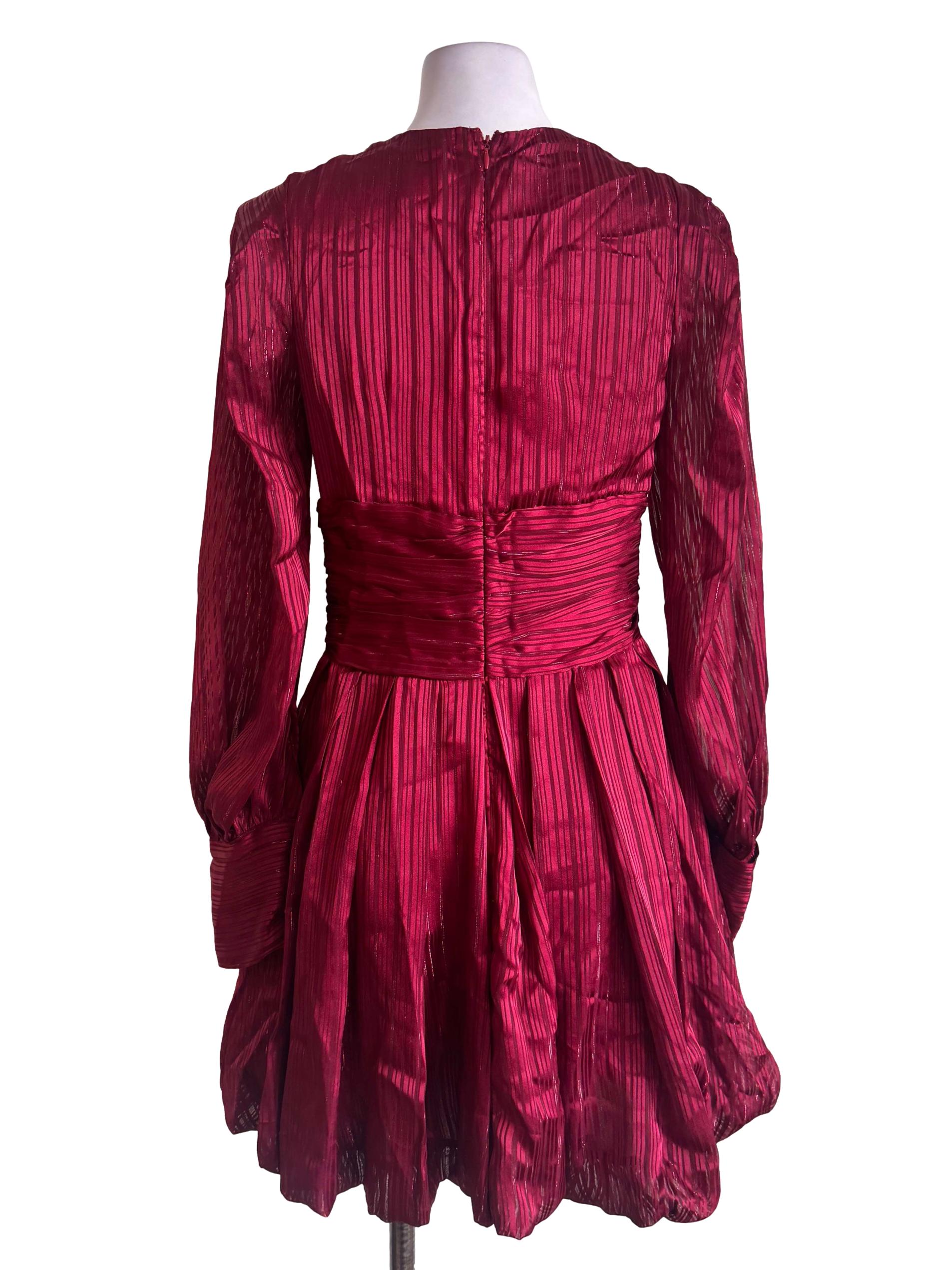 Maroon Stripes Balloon Dress