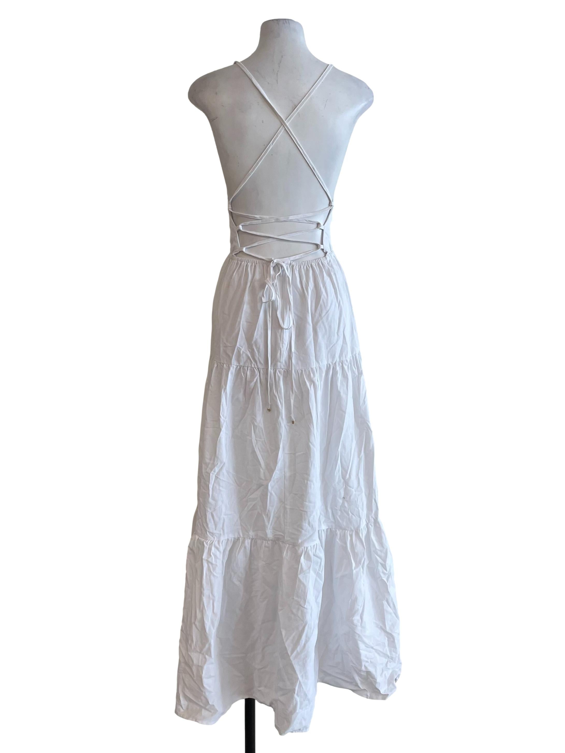 White Crossed Back Tiered Dress