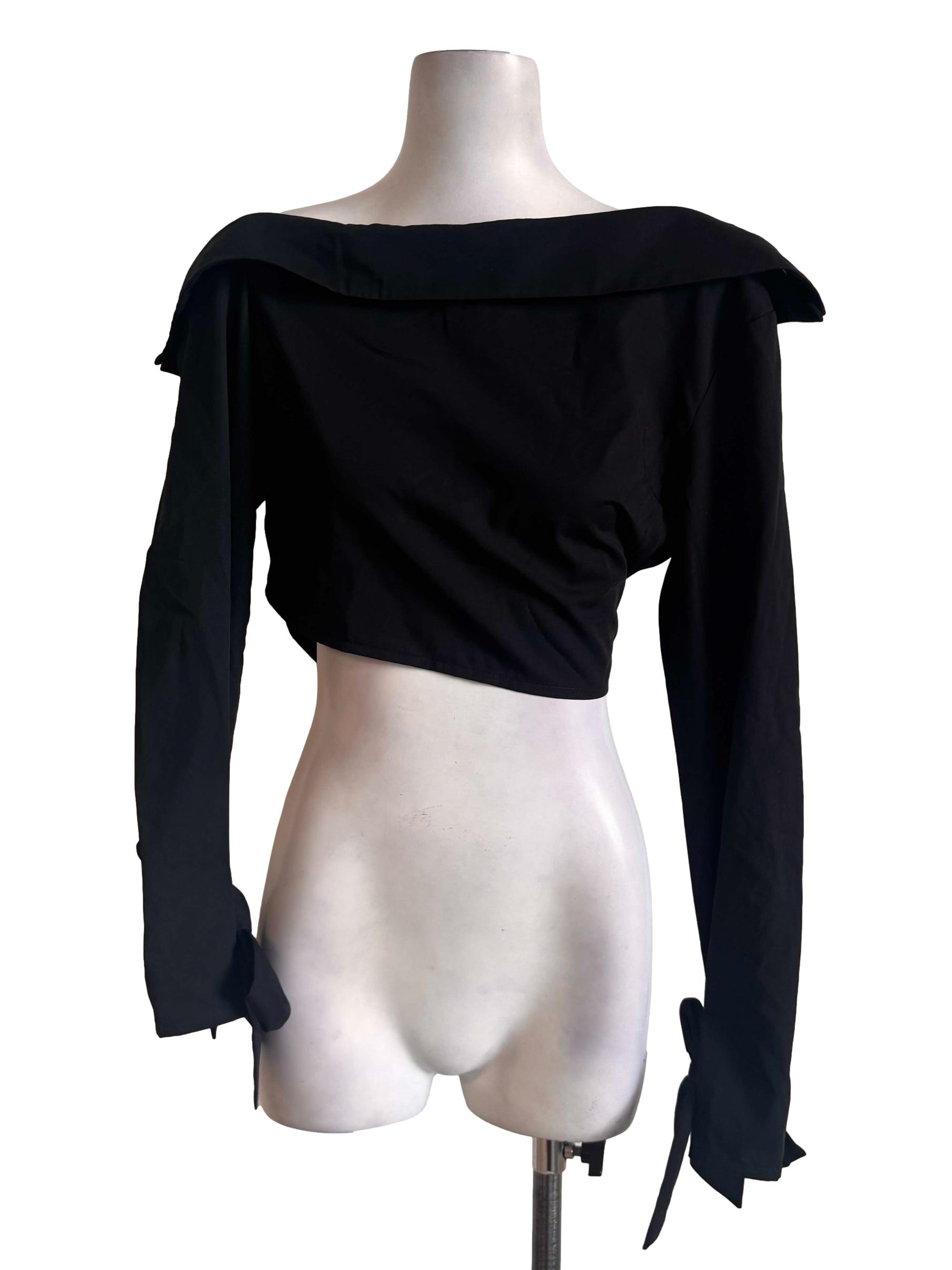 Black Long Sleeves Crop Top