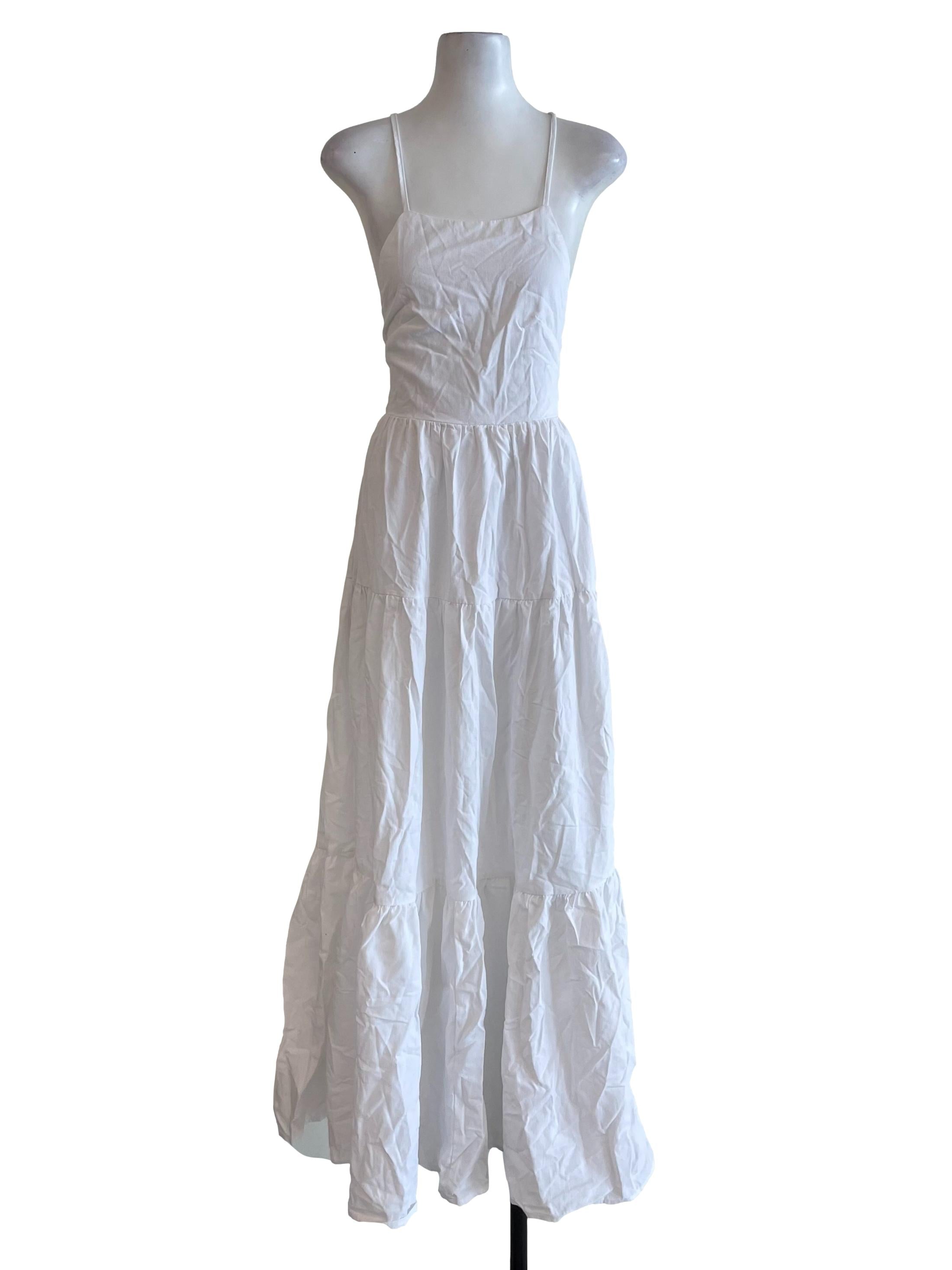 White Crossed Back Tiered Dress