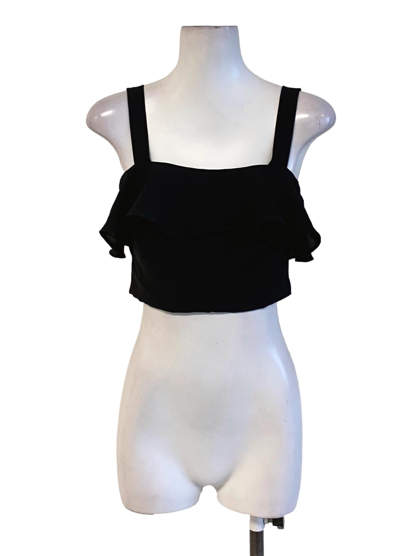 Ebony Black Ruffle Bust Cropped Top TTR