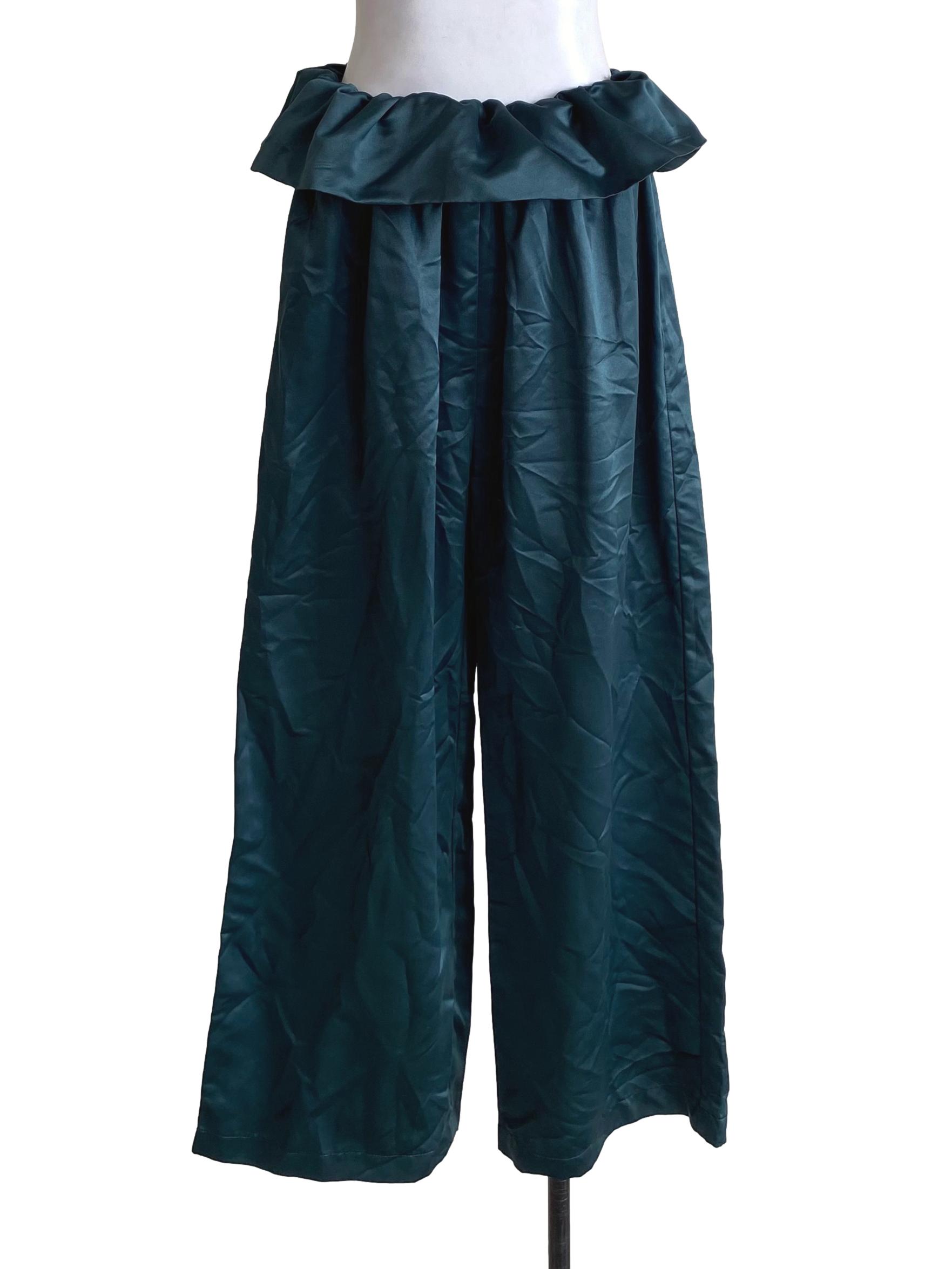 Satin Pine Green Ruffle Pants