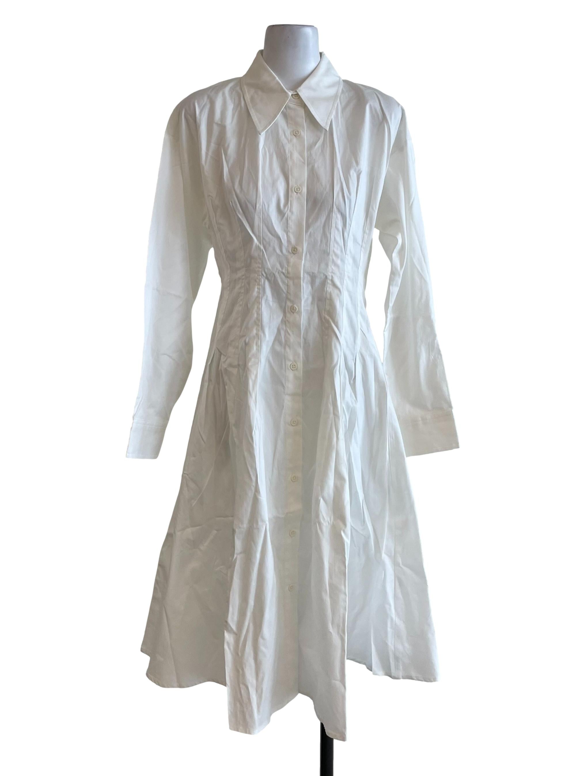 Off White Pleated Shirt Dress