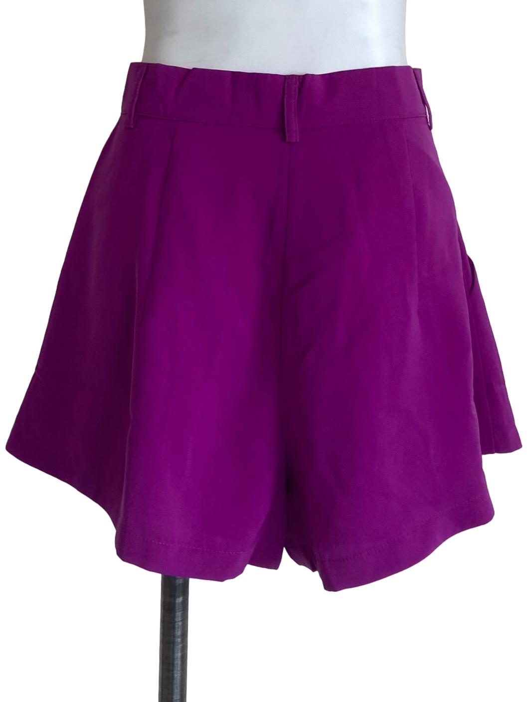 Purple Twill Pleated Shorts