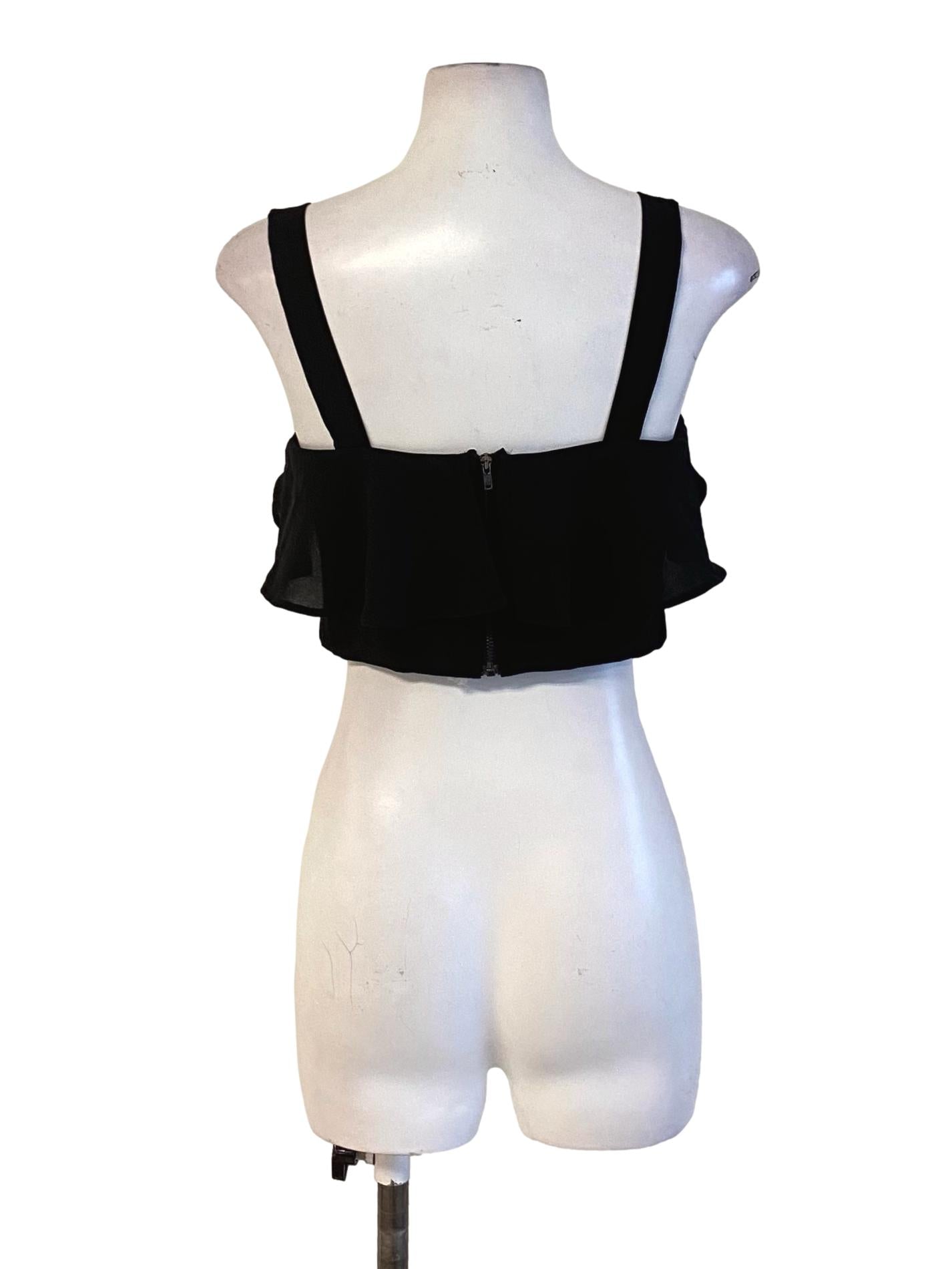 Ebony Black Ruffle Bust Cropped Top TTR