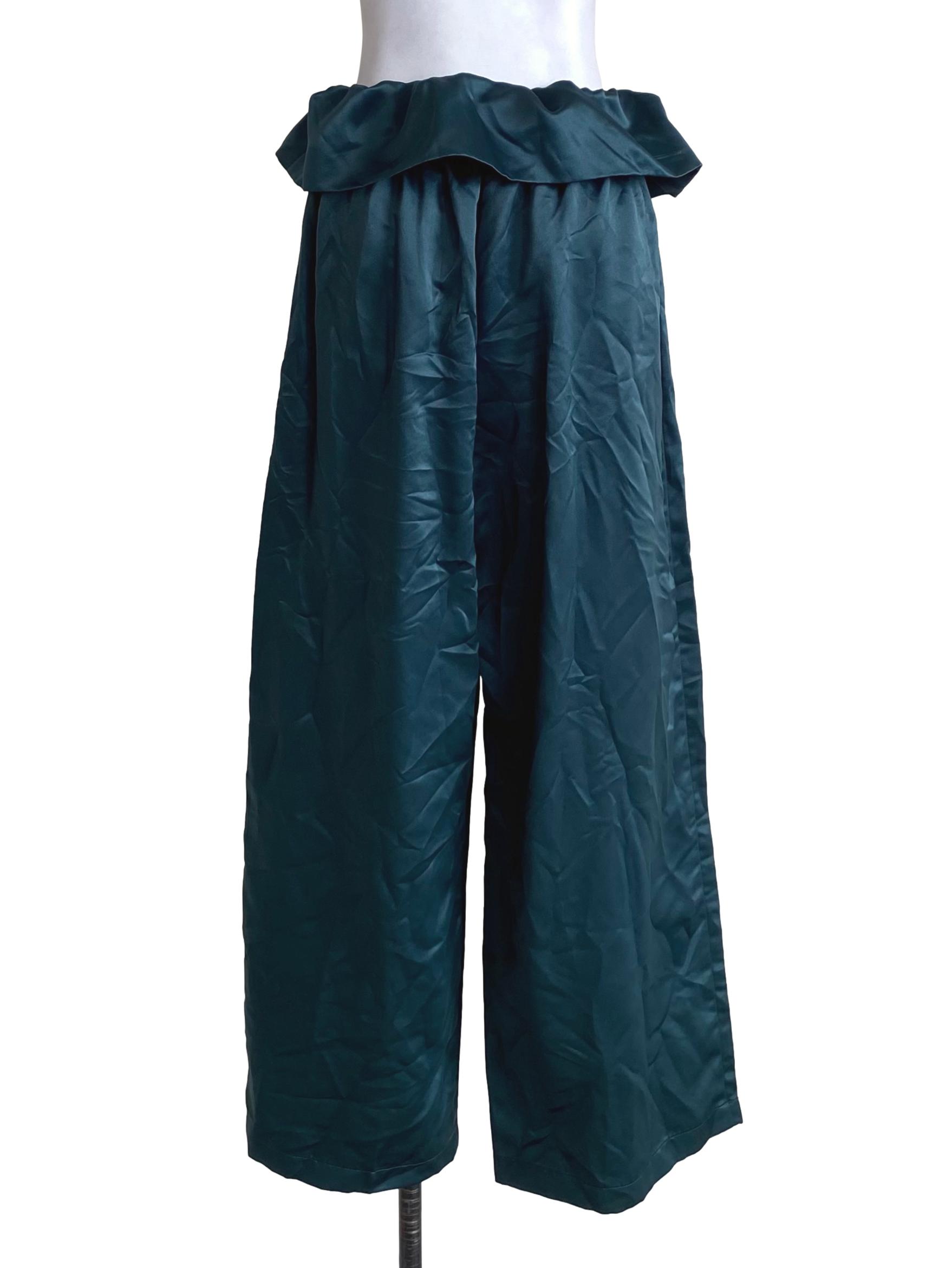 Satin Pine Green Ruffle Pants