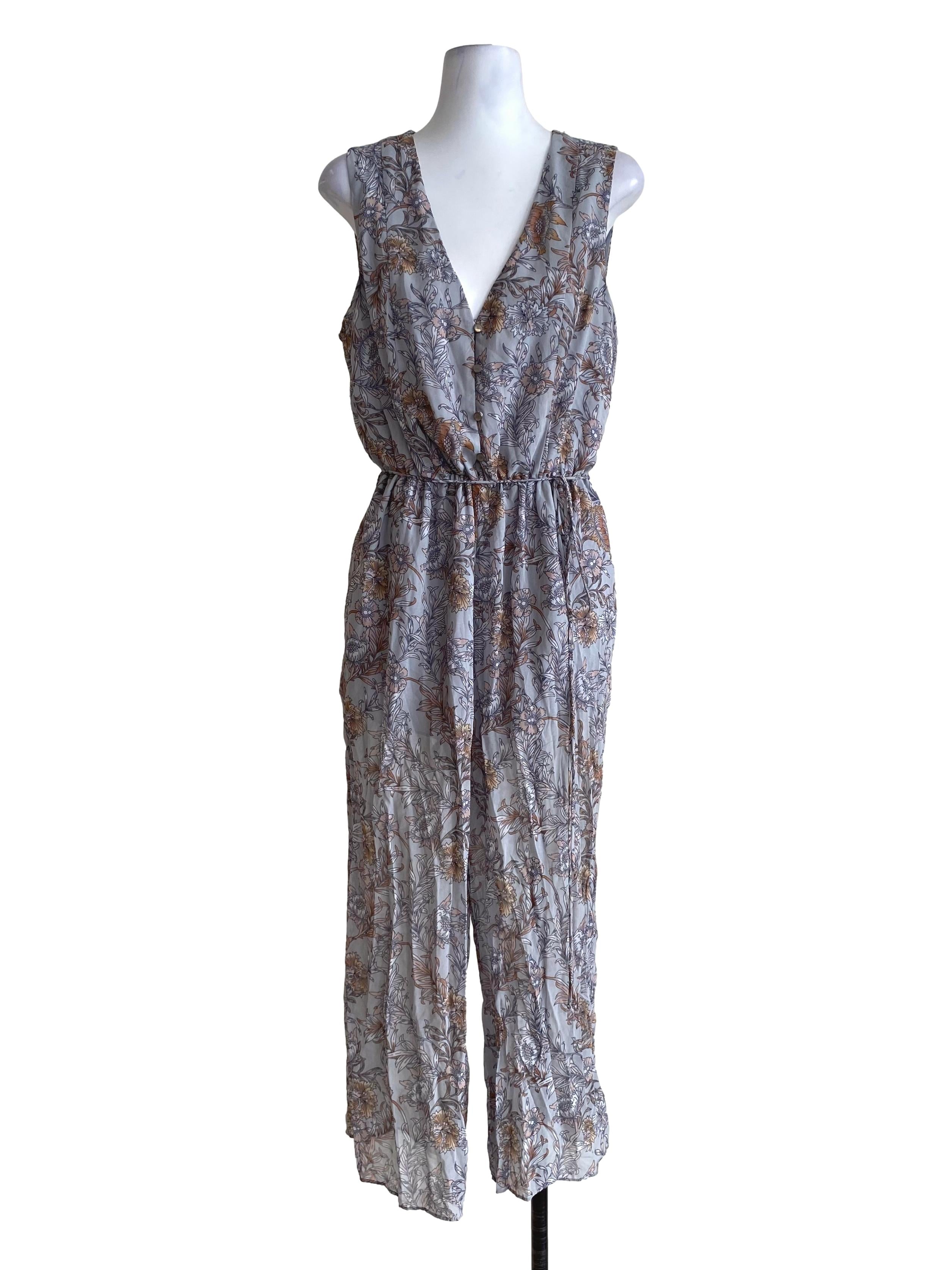 Dusty Blue Multicolor Floral Pattern Jumpsuit