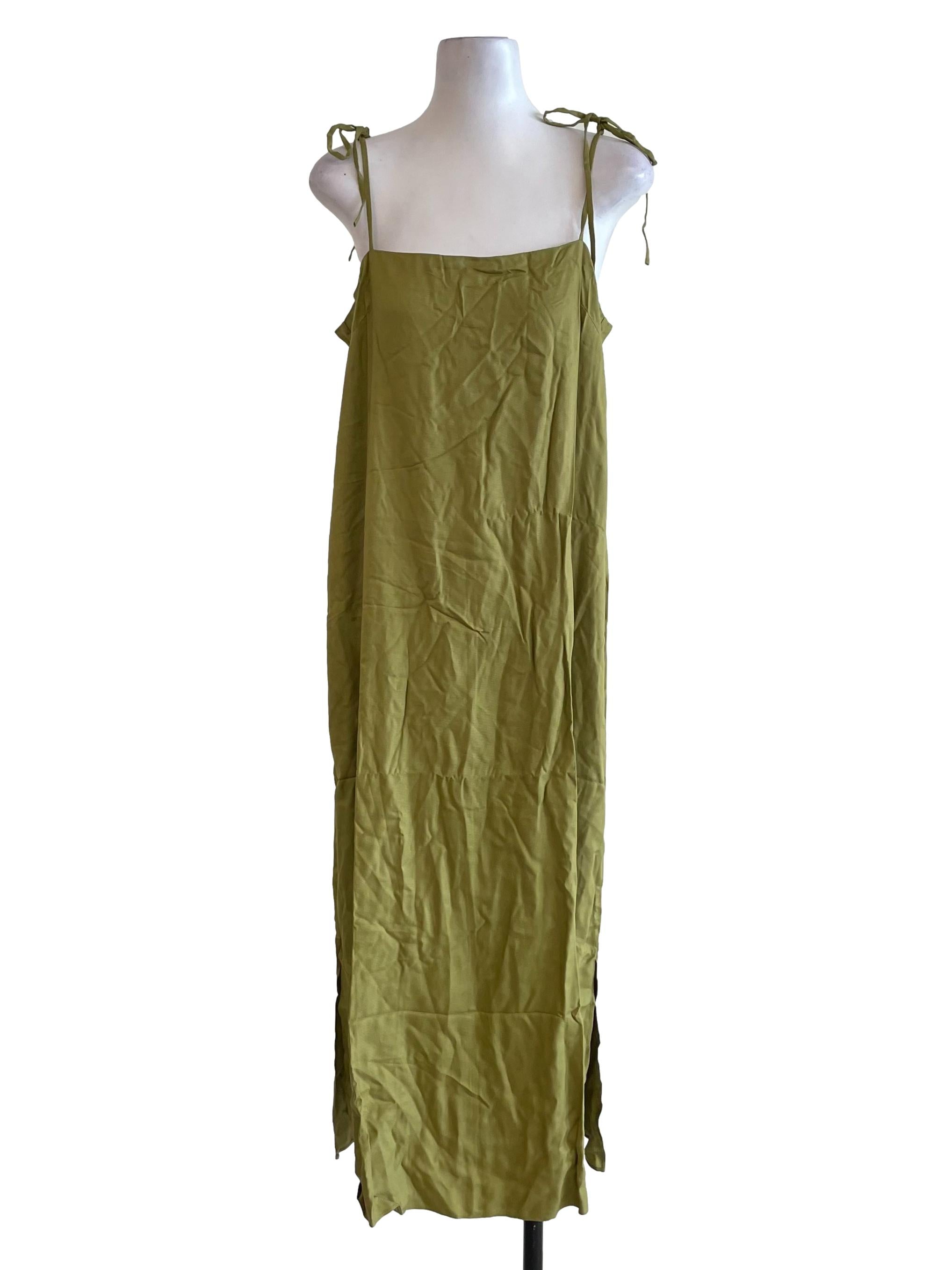 Warm Olive Tie Straps Baggy Dress