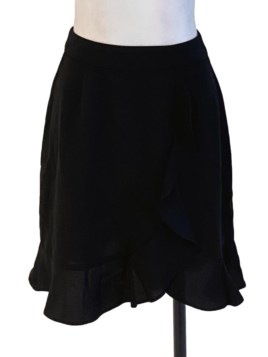 Rich Black Cropped Ruffle Flounce Skirt
