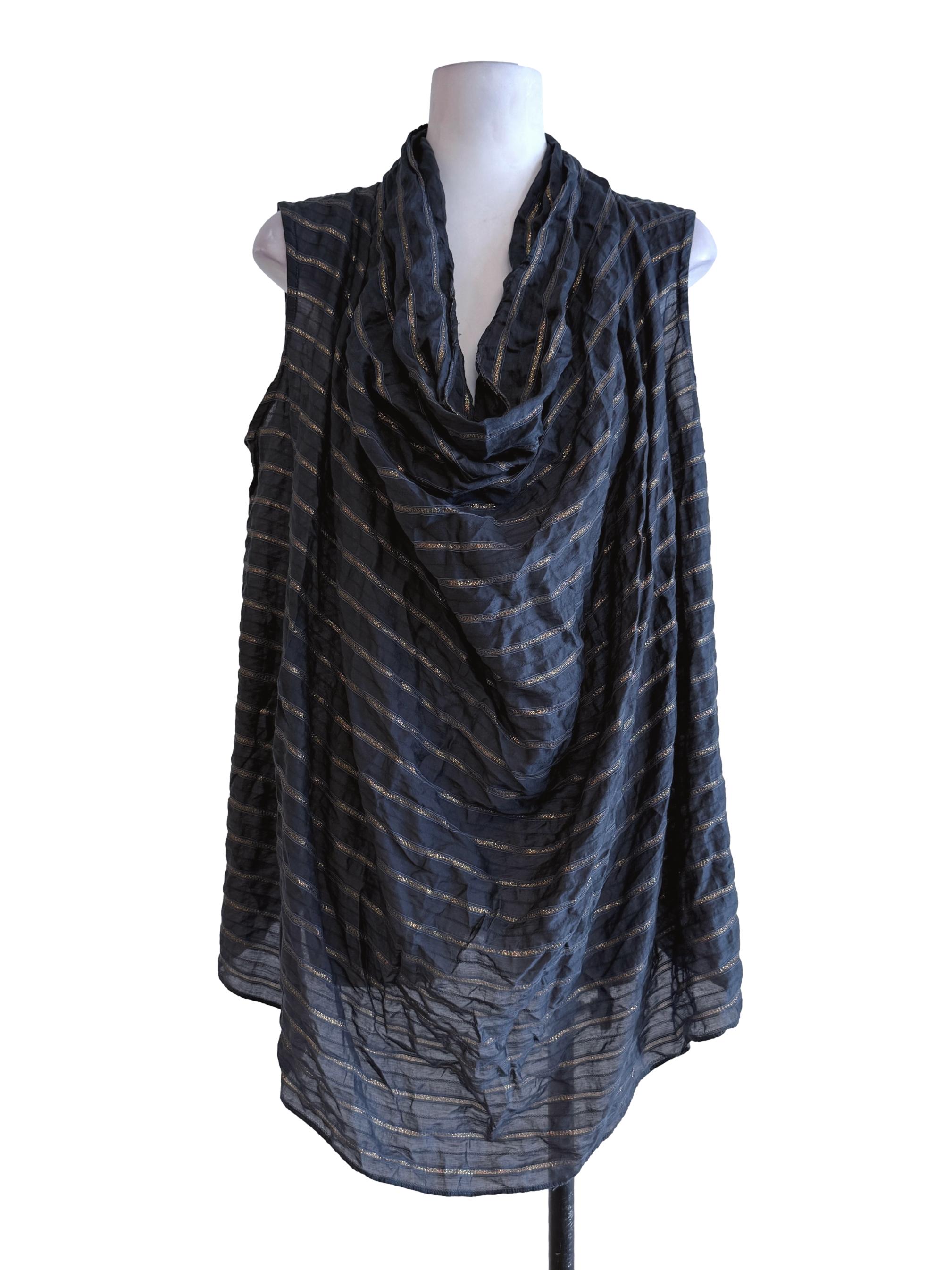 Grey Strips Mafla Neck Loose Top