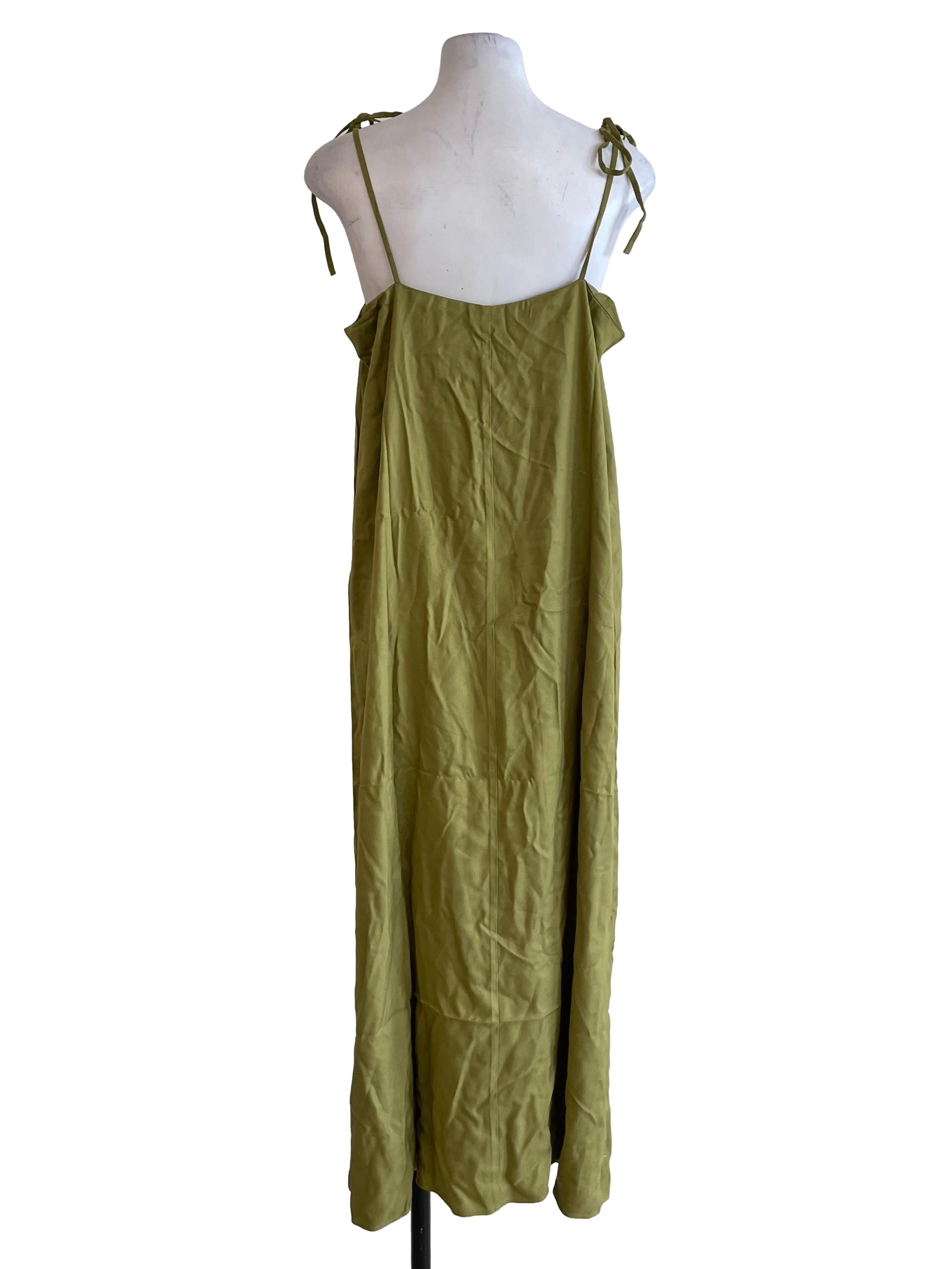 Warm Olive Tie Straps Baggy Dress