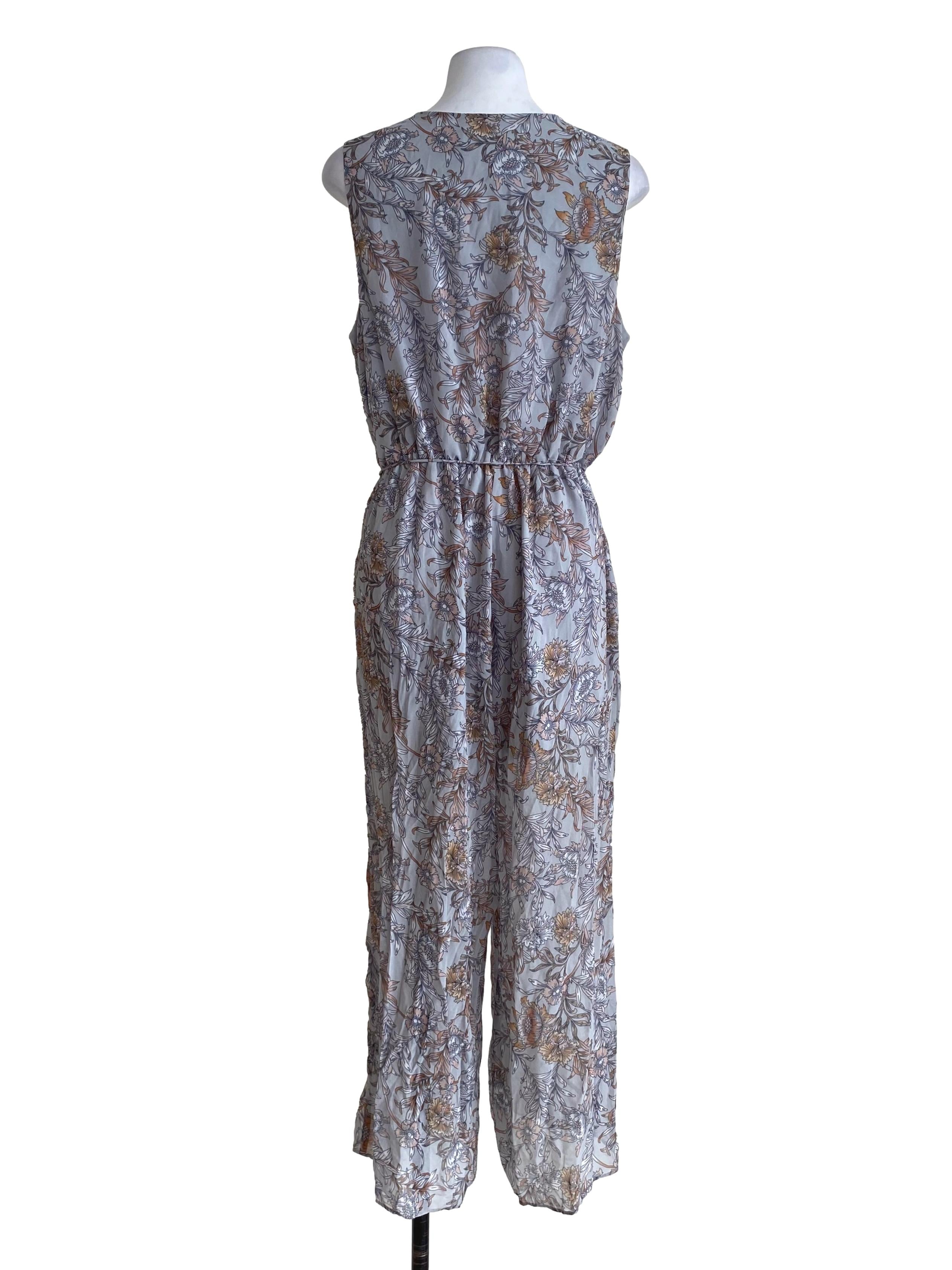 Dusty Blue Multicolor Floral Pattern Jumpsuit